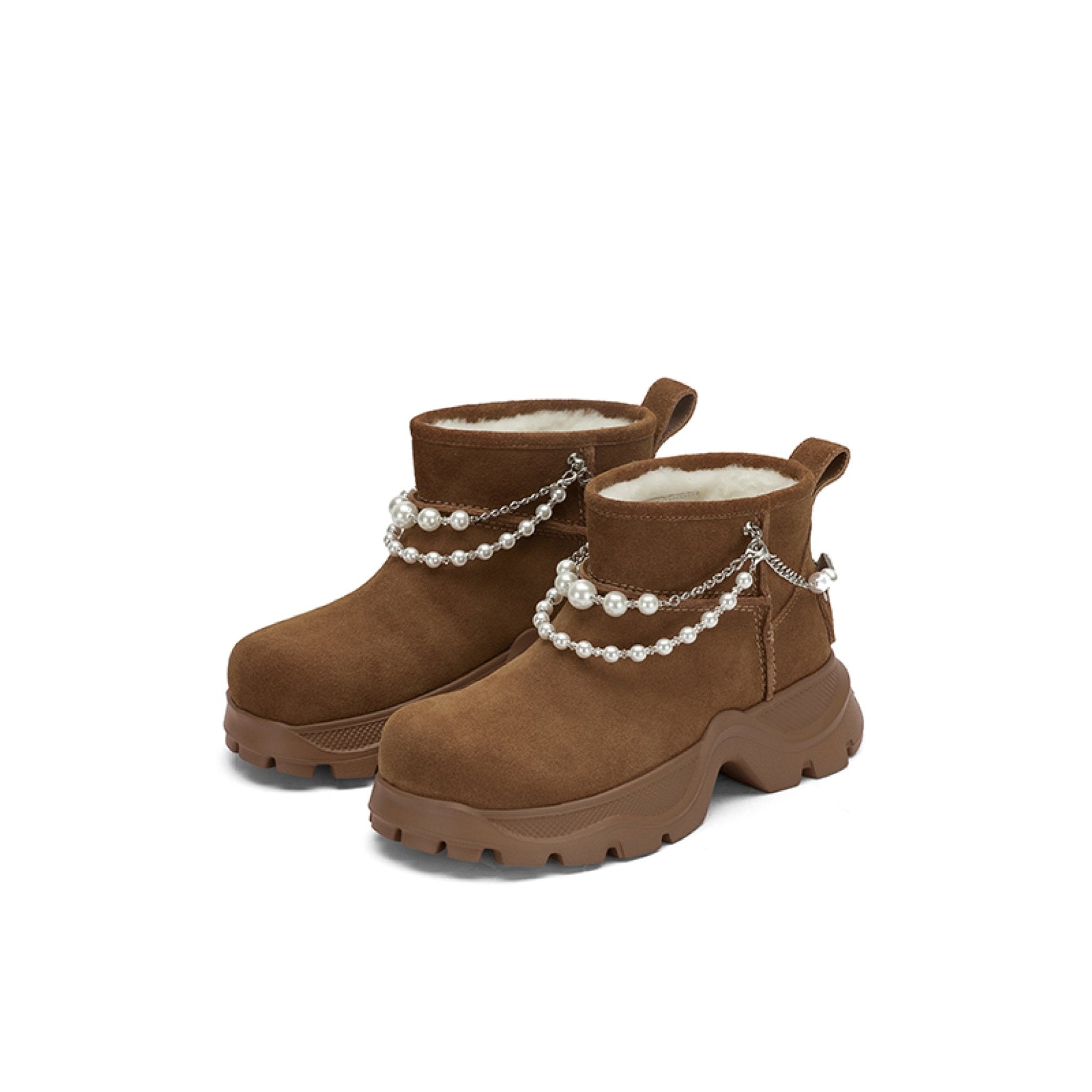 Sugar Su Pearl Chain Snow Boots Brown | MADAX