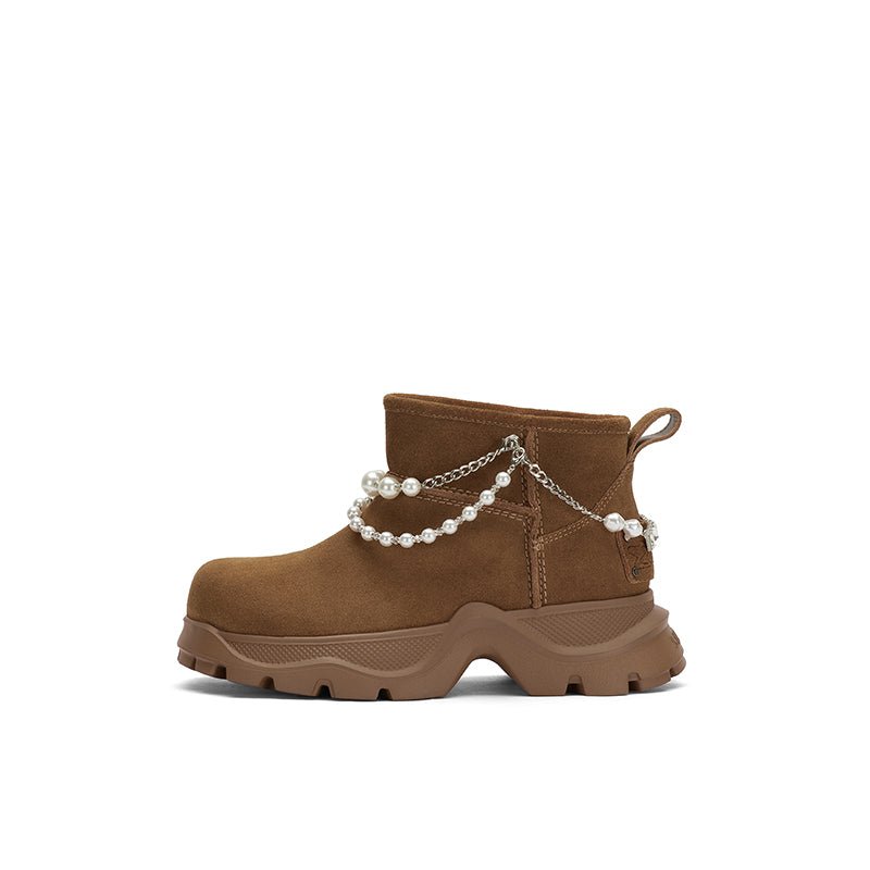 Sugar Su Pearl Chain Snow Boots Brown | MADAX