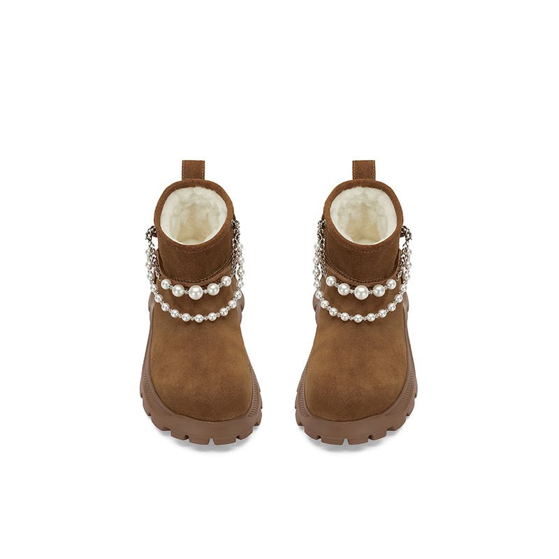 Sugar Su Pearl Chain Snow Boots Brown | MADAX