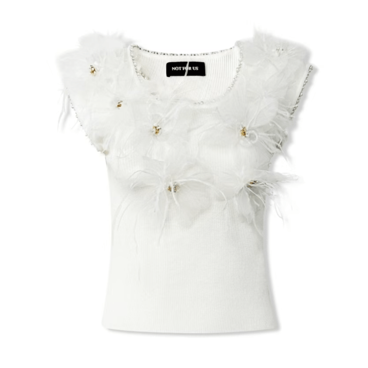 NOT FOR US Pearl Collar Three - dimensional Flower Sleeveless Vest in White | MADAX