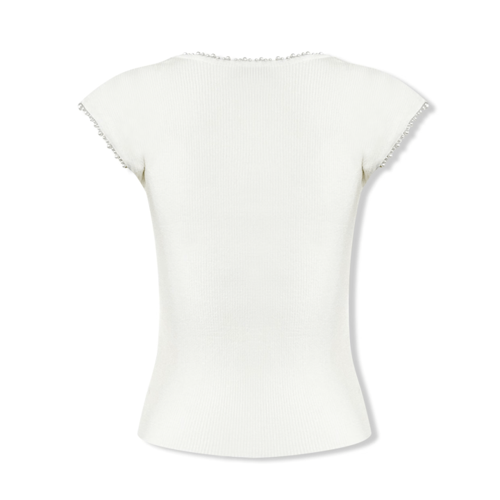 NOT FOR US Pearl Collar Three - dimensional Flower Sleeveless Vest in White | MADAX