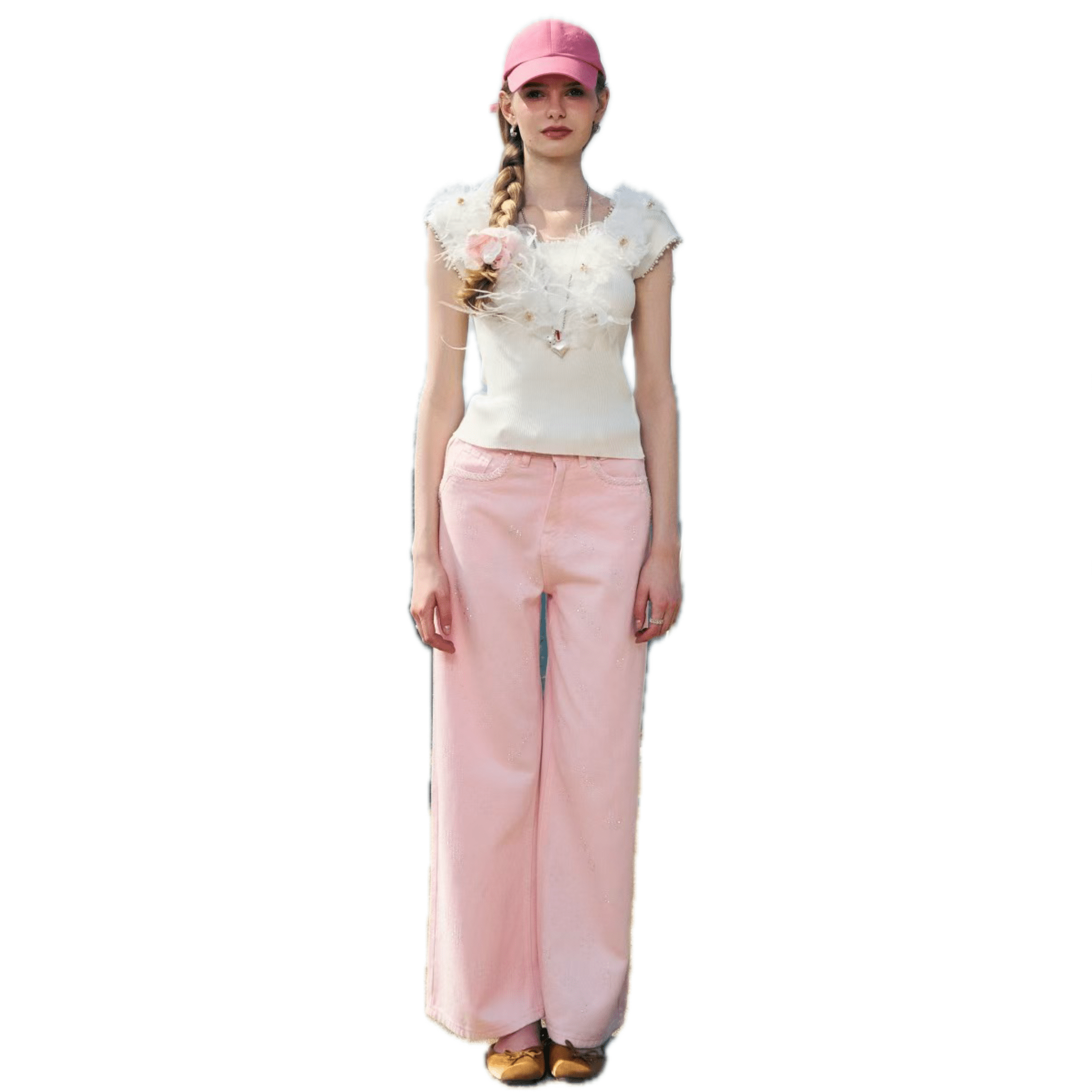 NOT FOR US Pearl Collar Three - dimensional Flower Sleeveless Vest in White | MADAX