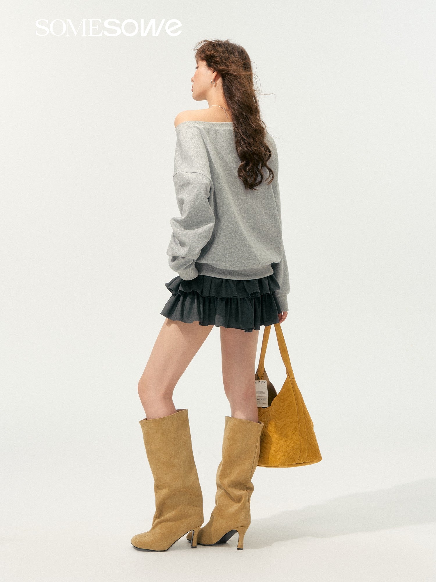 SOMESOWE Pearl Dachshund Off - shoulder Sweatshirt In Gray | MADAX