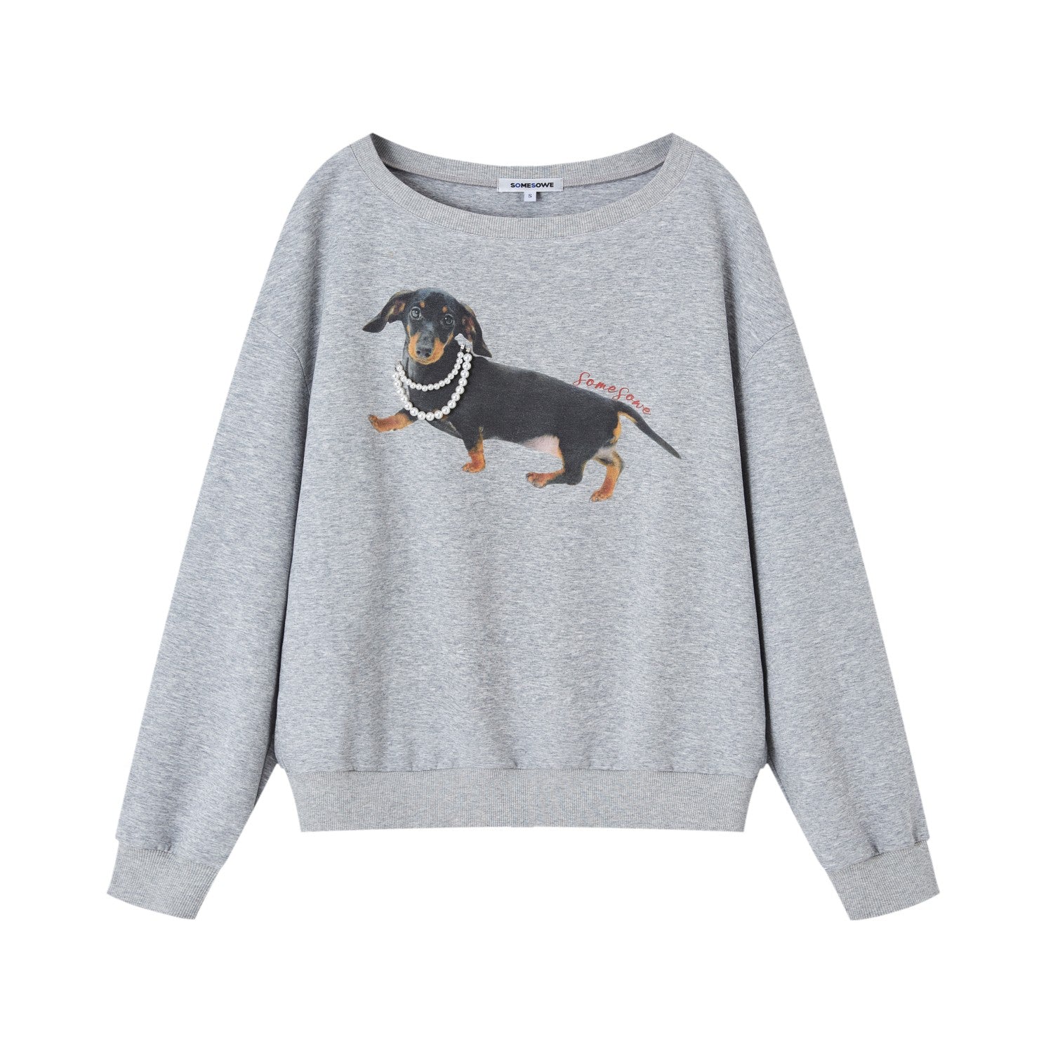SOMESOWE Pearl Dachshund Off - shoulder Sweatshirt In Gray | MADAX