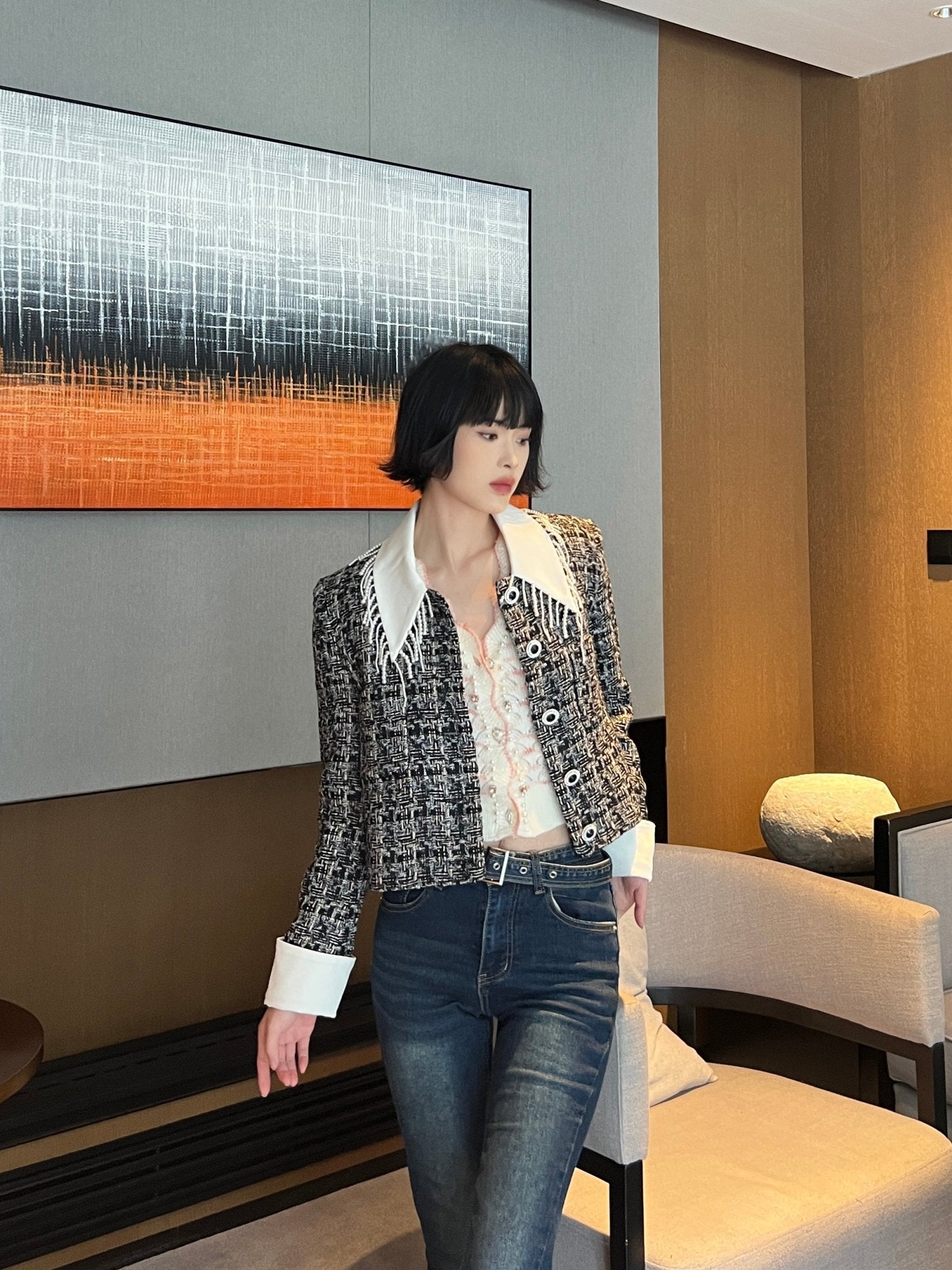 DIANA VEVINA Pearl Fringe Lapel Jacket | MADA IN CHINA