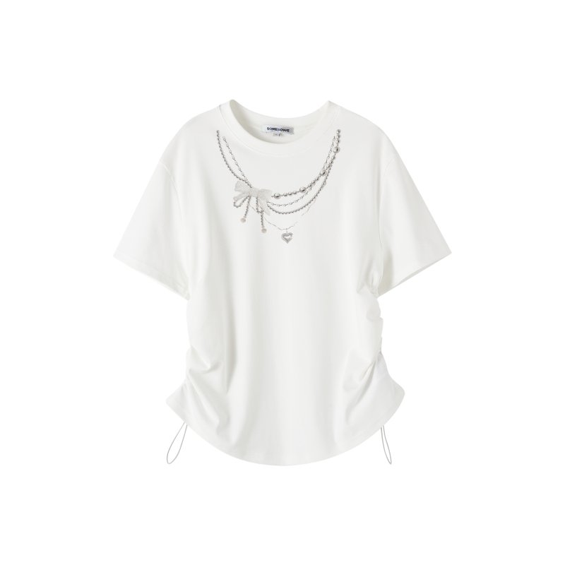 SOMESOWE Pearl Necklace Drawstring T - shirt in White | MADA IN CHINA