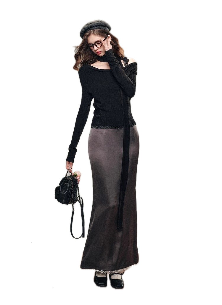 Group of Universe 'Pearlescent Luster' Shimmer Acetate Maxi Skirt In Gray | MADAX