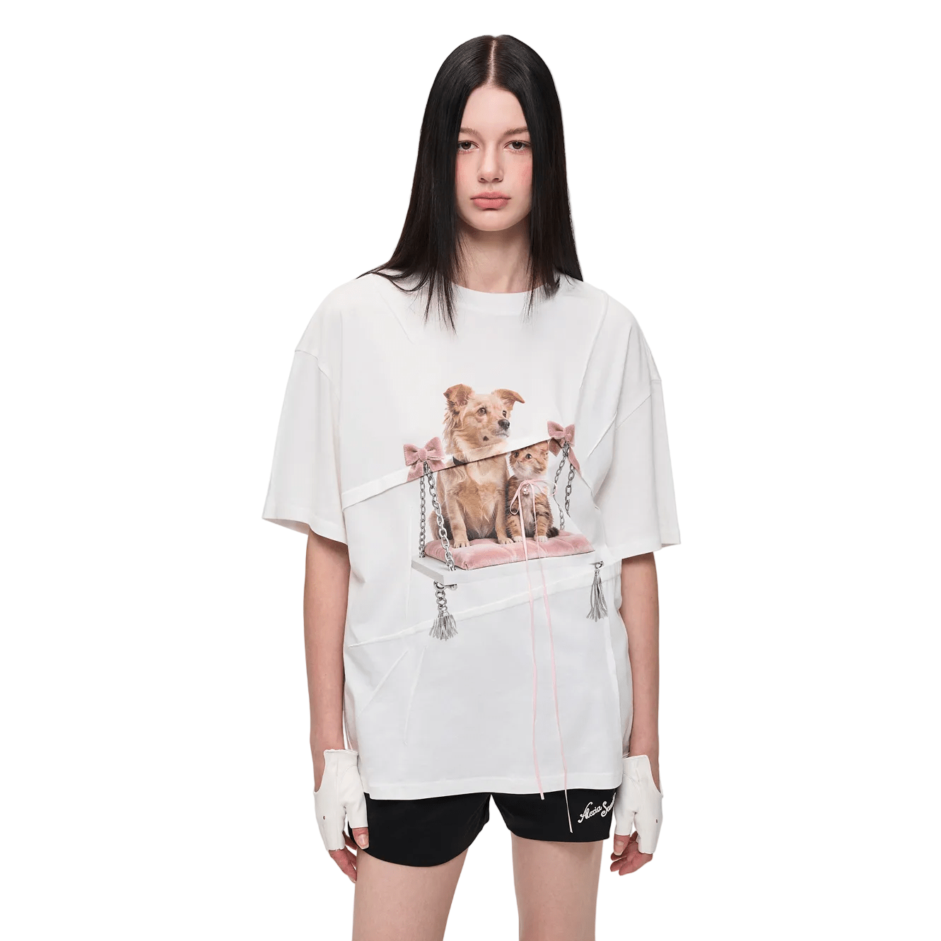 Alexia Sandra Pet - Swing Printed Ruffled Edge T-shirt In White | MADAX