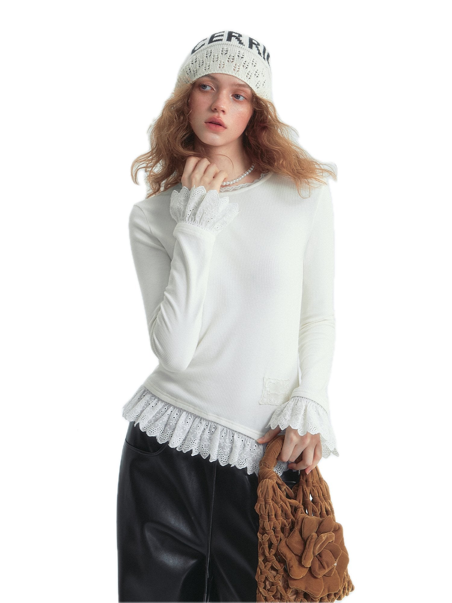 SOMESOWE Petal Lace Warm Fleece Bottoming T-shirt | MADAX