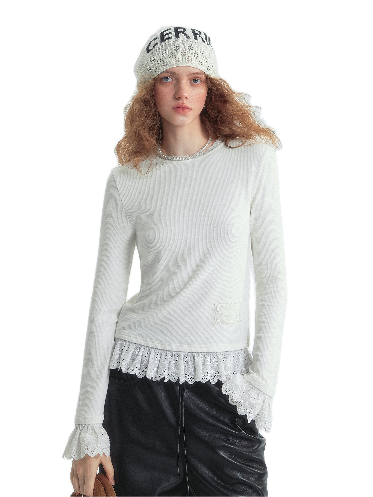 SOMESOWE Petal Lace Warm Fleece Bottoming T-shirt | MADAX