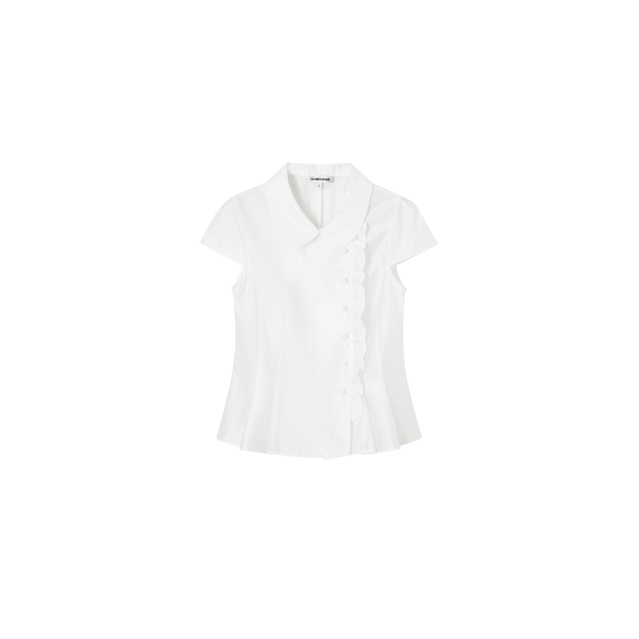 SOMESOWE Peter Pan Collar Asymmetrical Waist Shirt in White | MADAX
