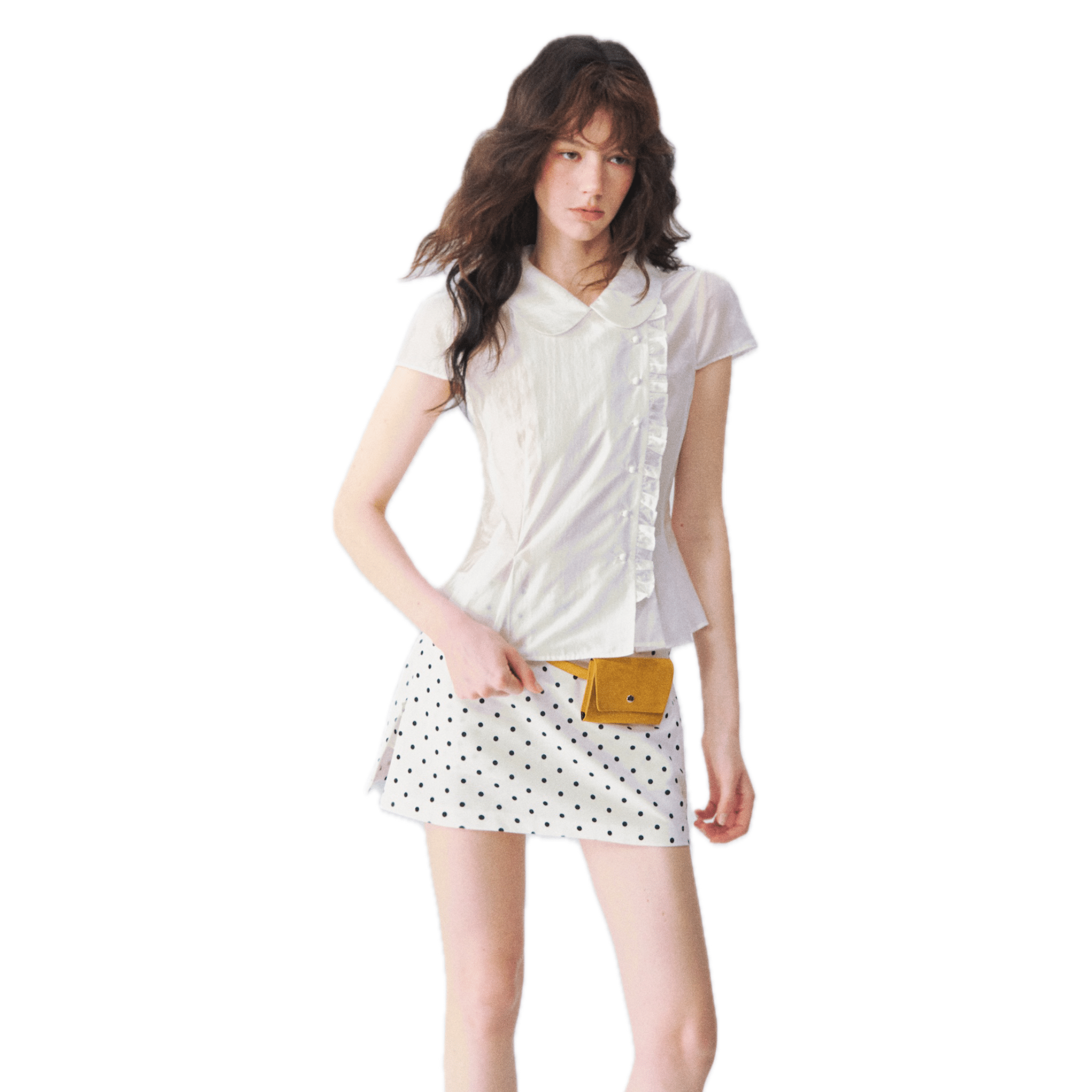 SOMESOWE Peter Pan Collar Asymmetrical Waist Shirt in White | MADAX