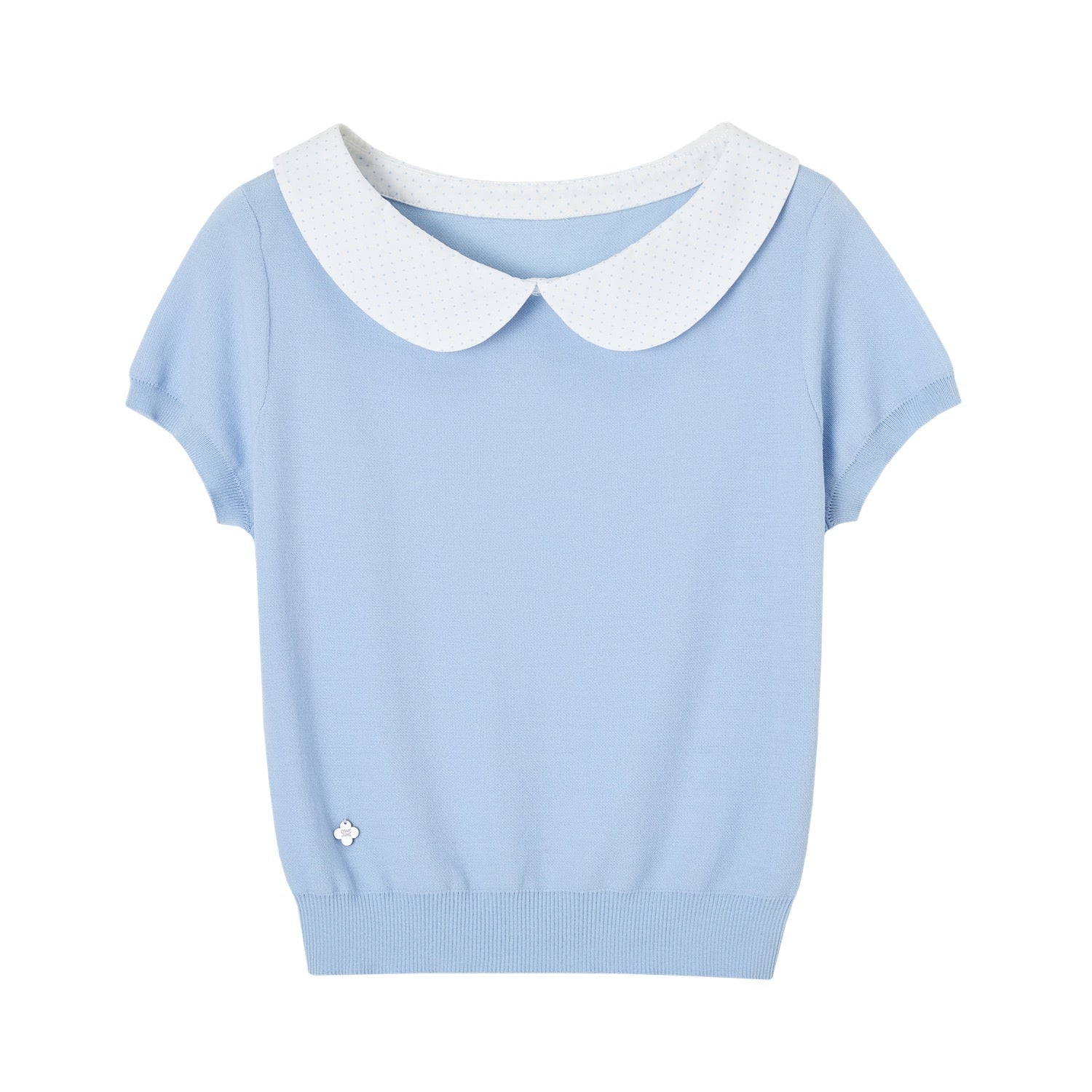 SOMESOWE Peter Pan Collar Patchwork Knit Short - Sleeve In Blue | MADAX