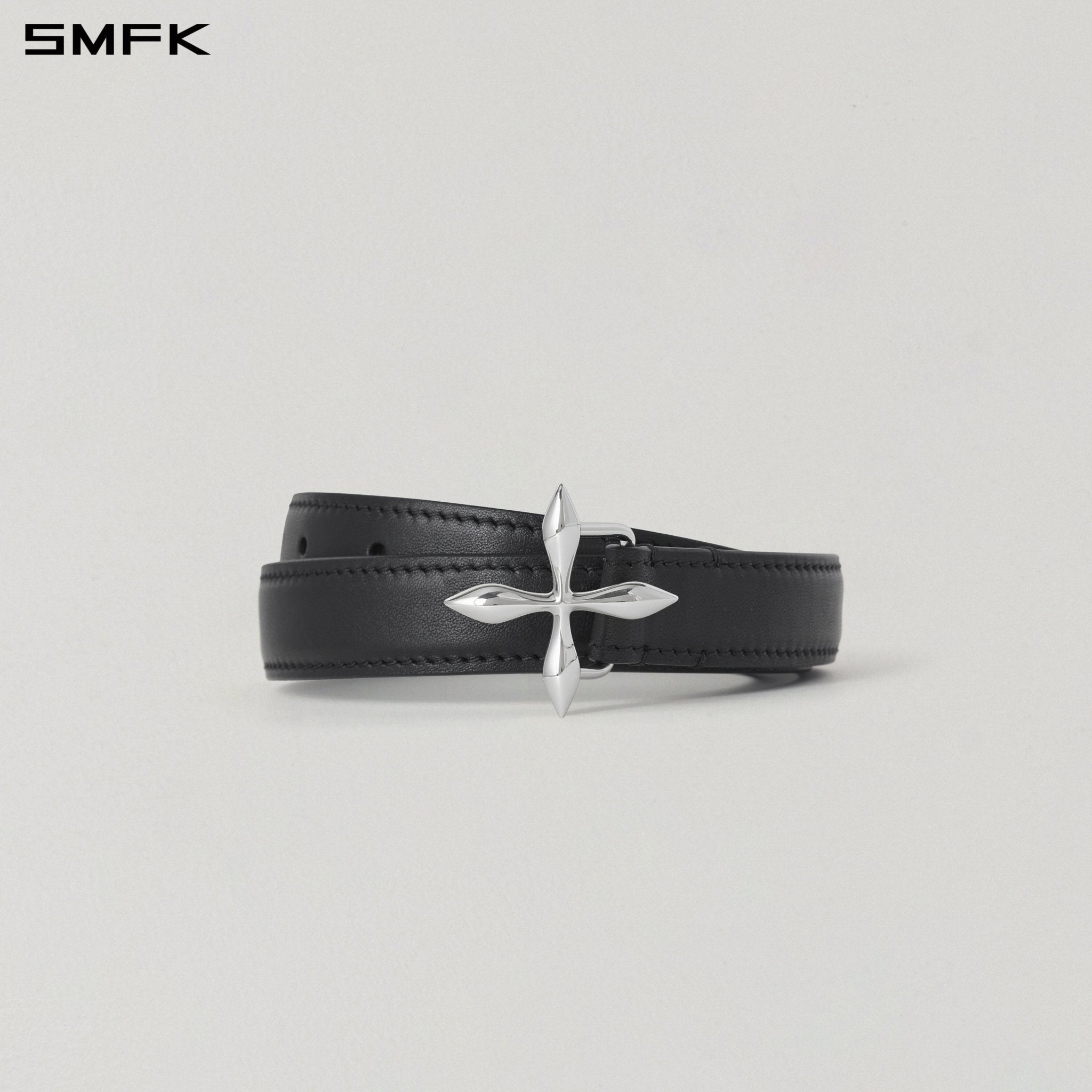 SMFK Phantom Compass Leather Thin Belt in Black | MADAX