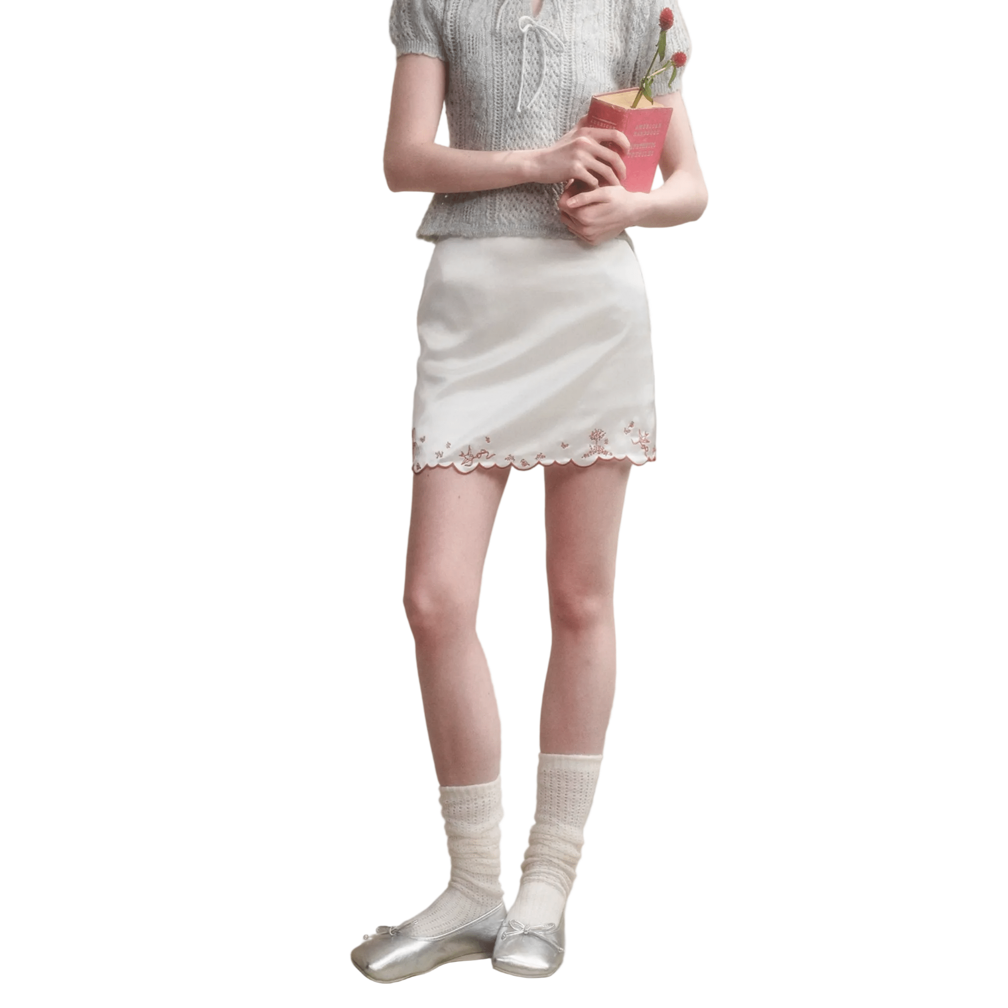 Group of Universe Pigeon Fountain - Soft Light White Midi Skirt | MADAX