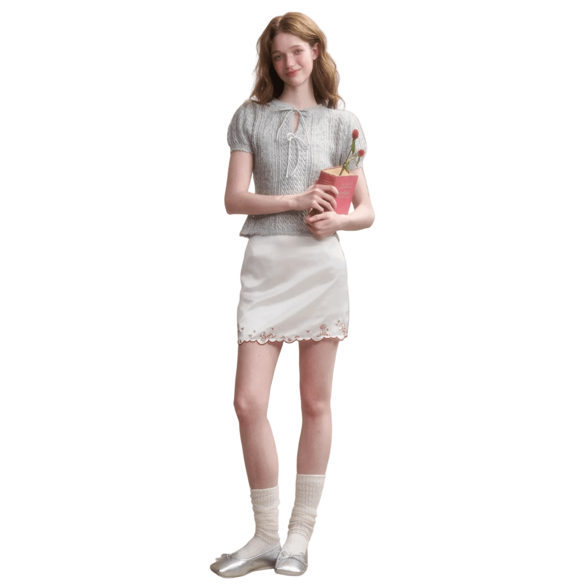 Group of Universe Pigeon Fountain - Soft Light White Midi Skirt | MADAX