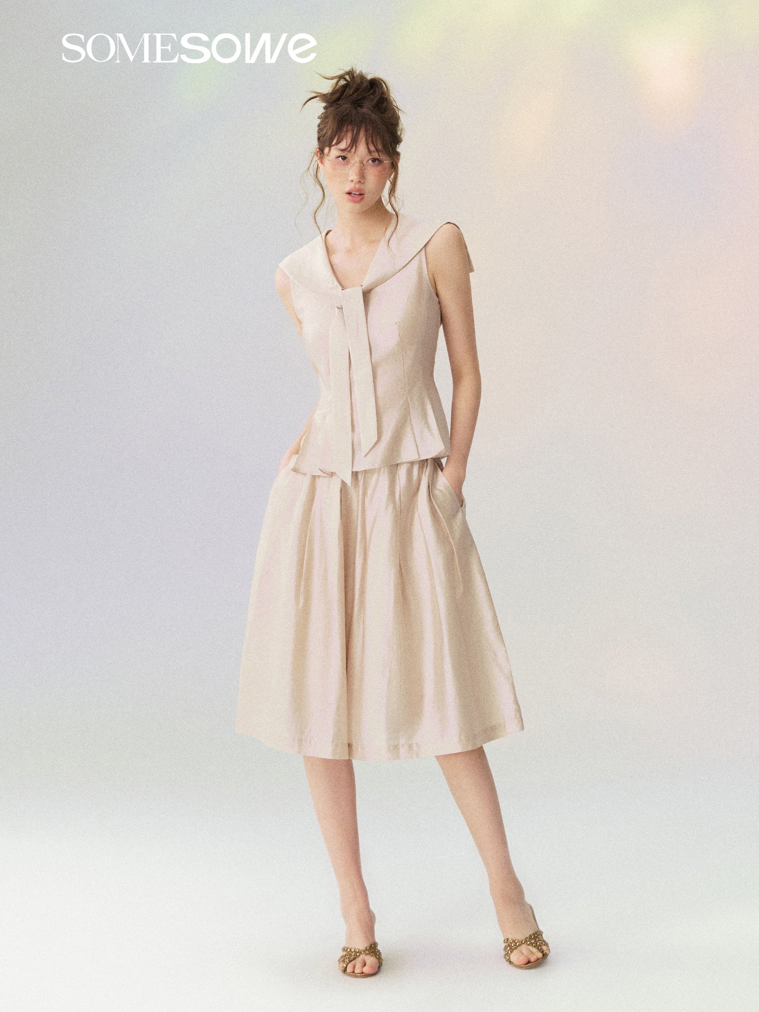 SOMESOWE Pink Accordion Pleated Wide-Leg Pants | MADAX