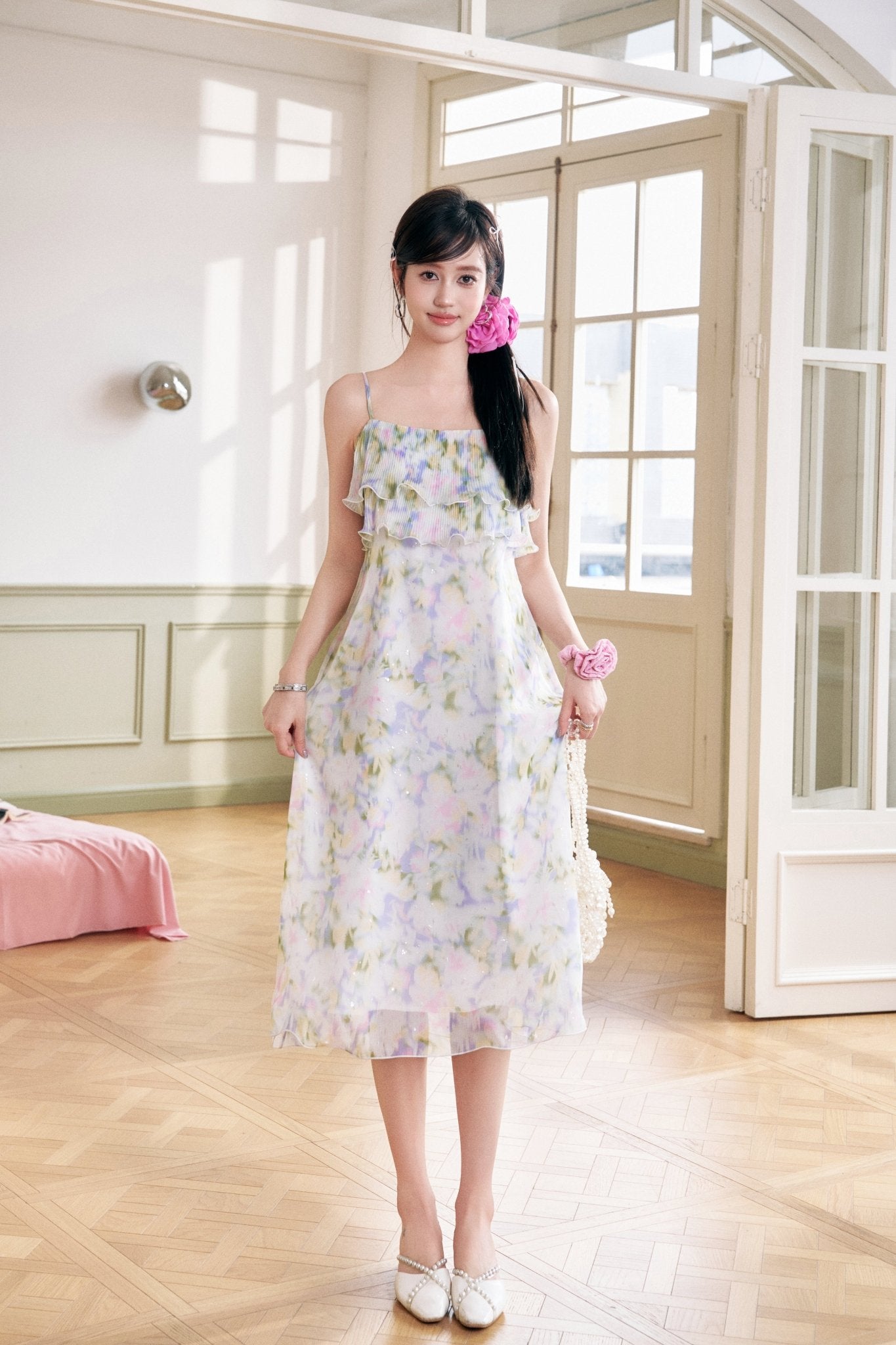 Pink and Green Hot Gold Printed Halter Dress Pink and Green Hot Gold Printed Halter Dress