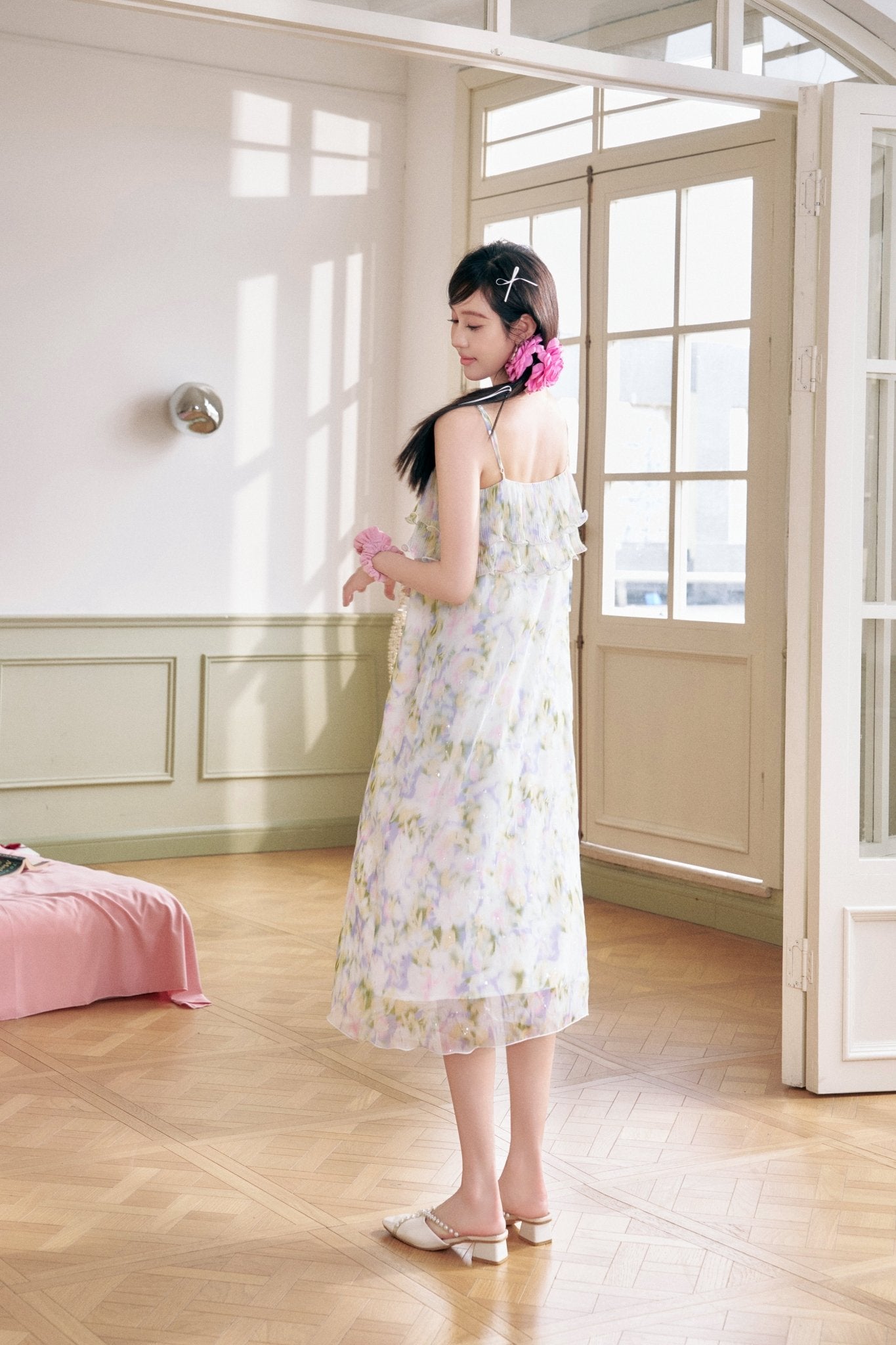 pink and green halter dress Pink and Green Ombre Pleated Halter Maxi Dress
