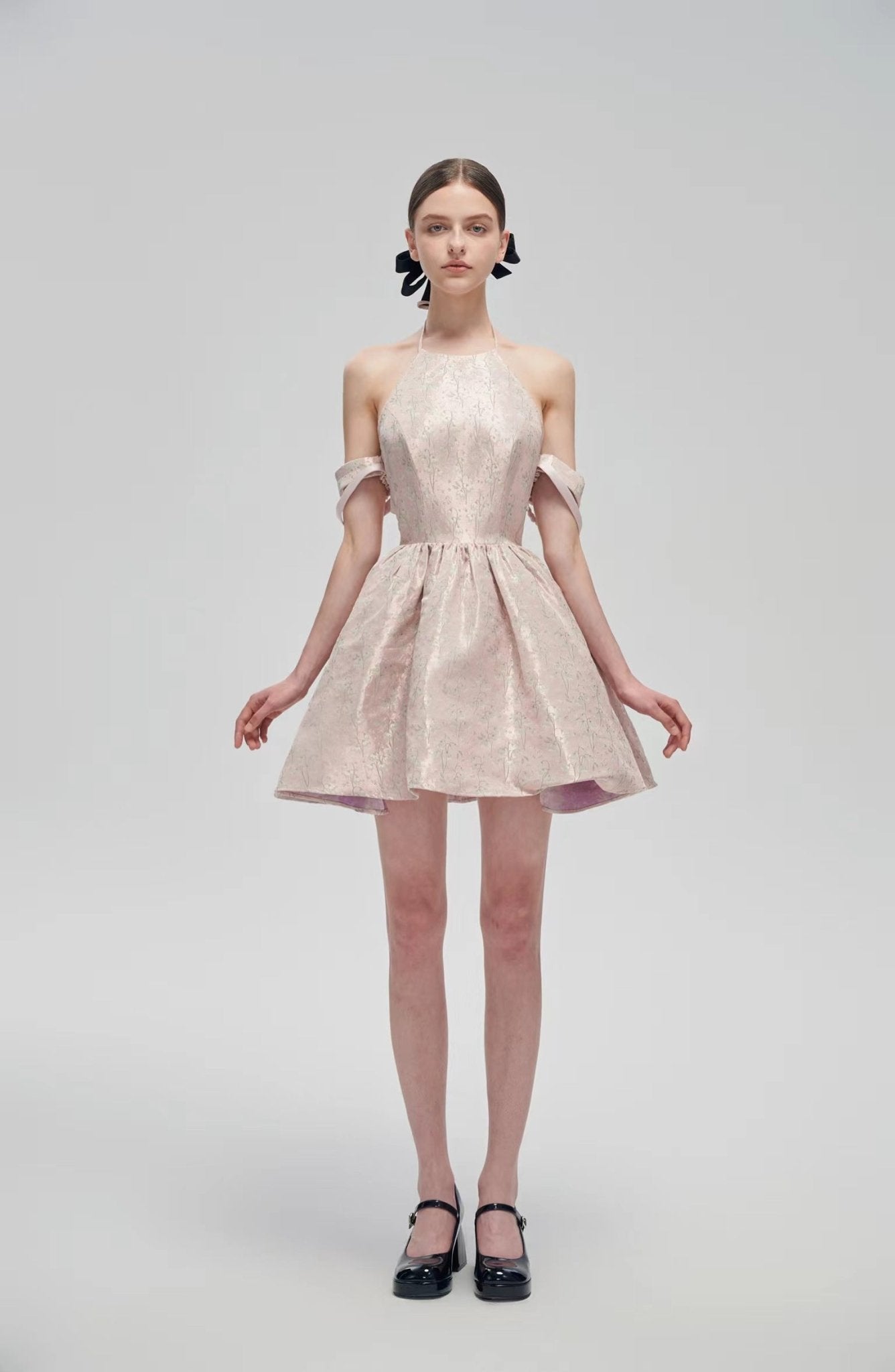 Fa sogno Pink Back Bow Jacquard Vintage Dress | MADA IN CHINA