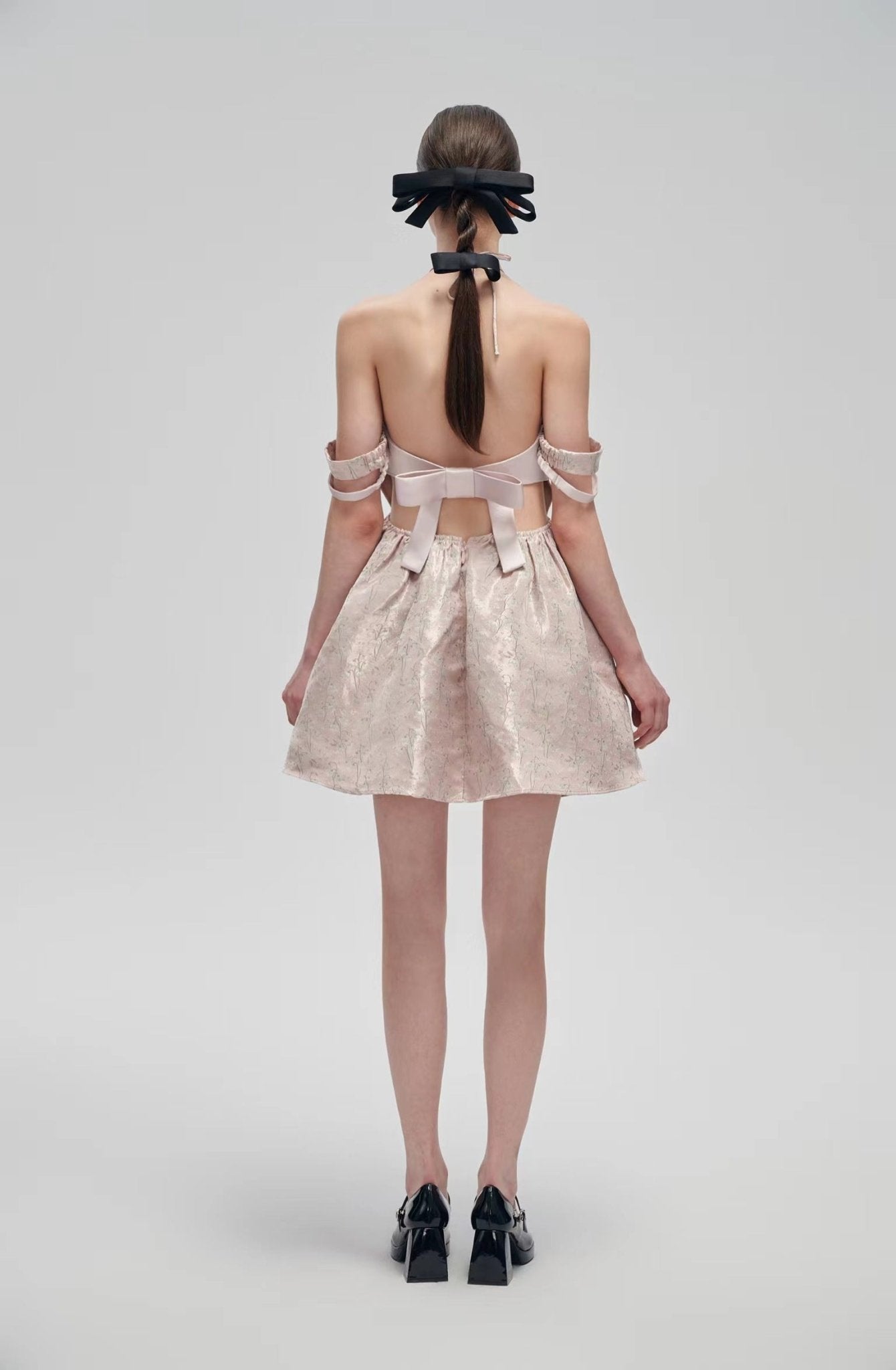 Fa sogno Pink Back Bow Jacquard Vintage Dress | MADA IN CHINA