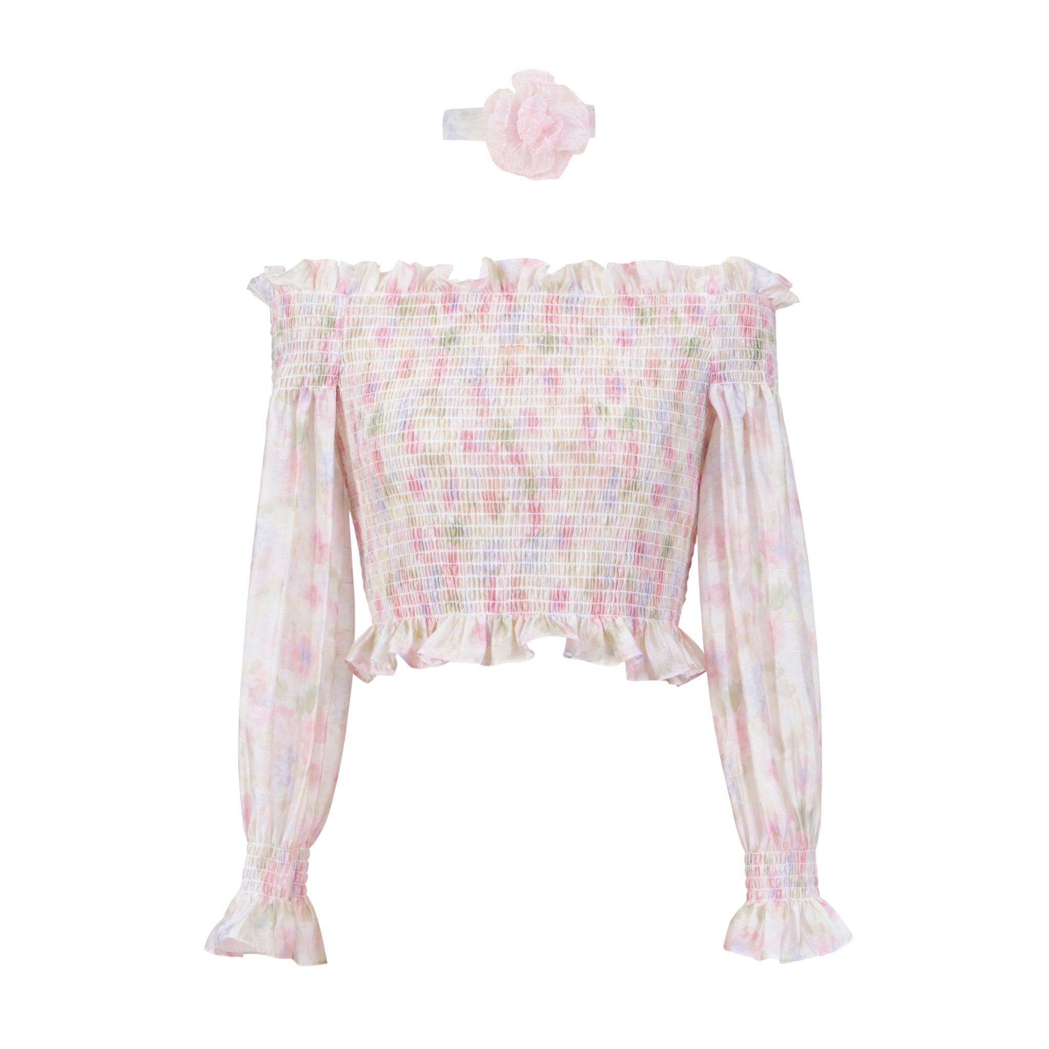 THREE QUARTERS Pink Crushed Floral One Shoulder Cable Top | MADA IN CHINA