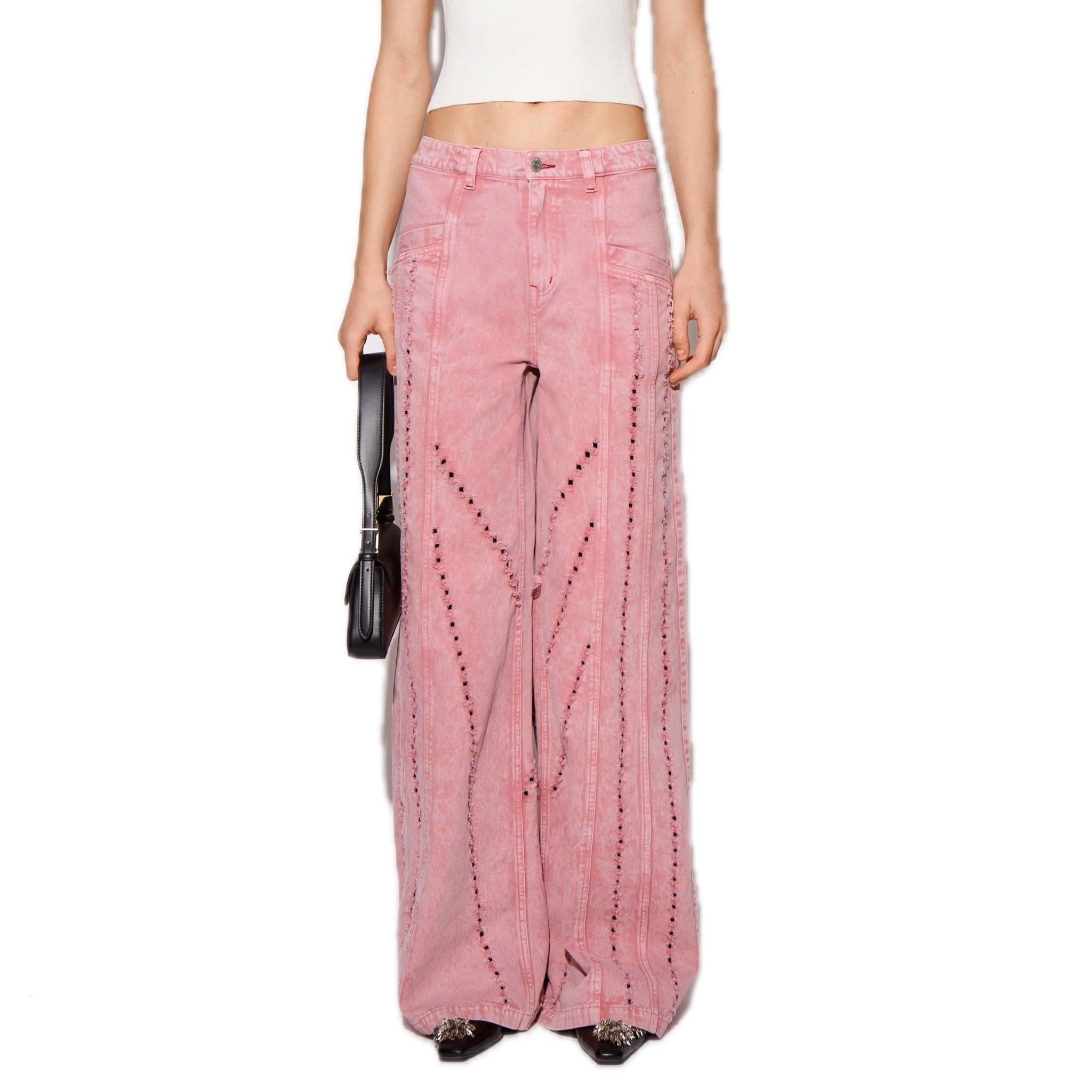 CPLUS SERIES Pink Distressed Jeans with Dissected Lines | MADA IN CHINA