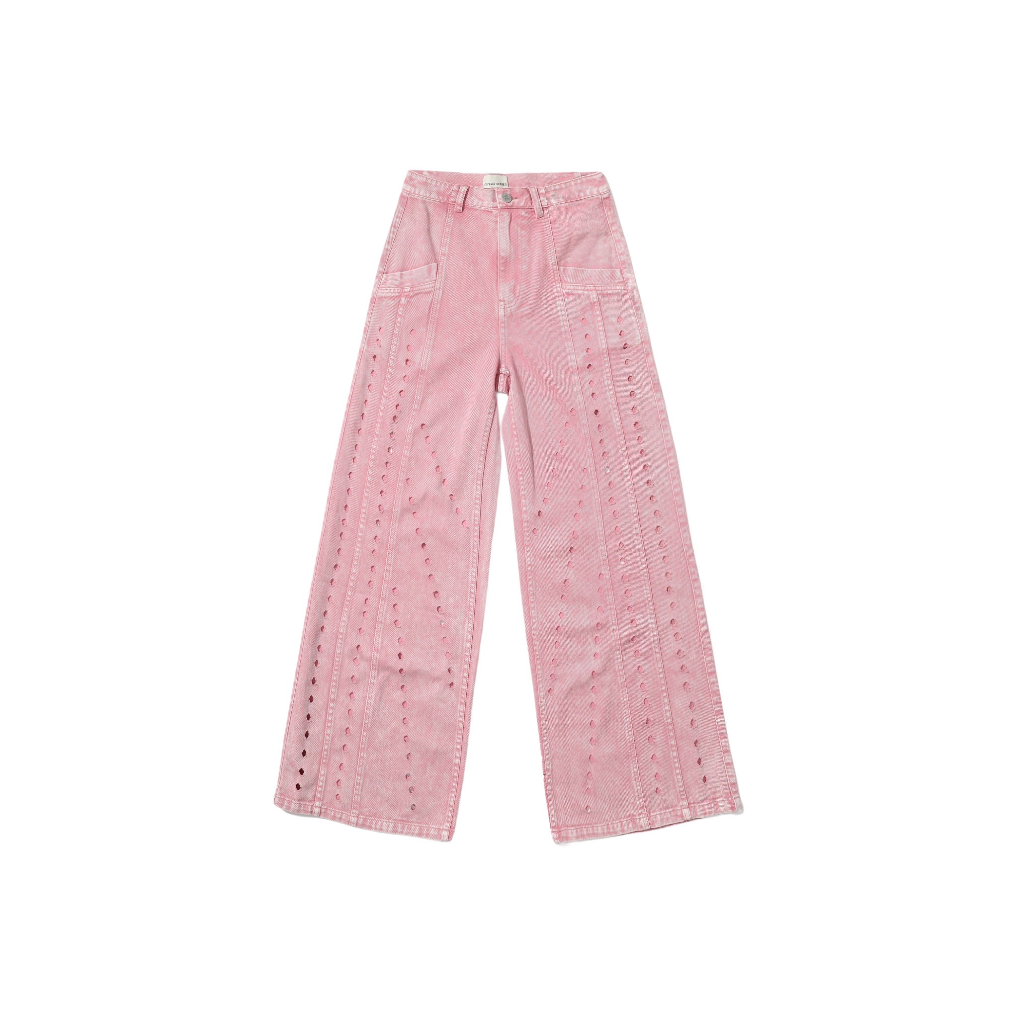 CPLUS SERIES Pink Distressed Jeans with Dissected Lines | MADA IN CHINA