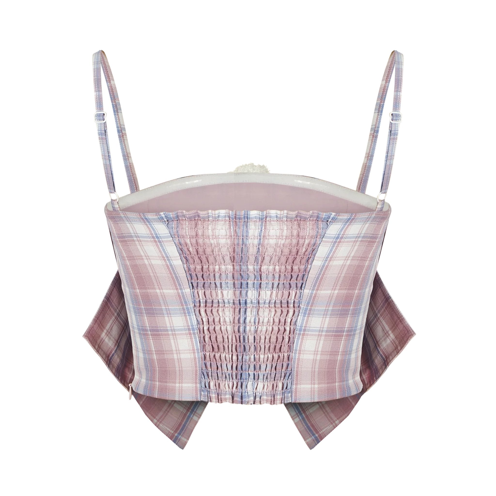 13DE MARZO Pink Doozoo Plaid Bow Tank Top | MADA IN CHINA