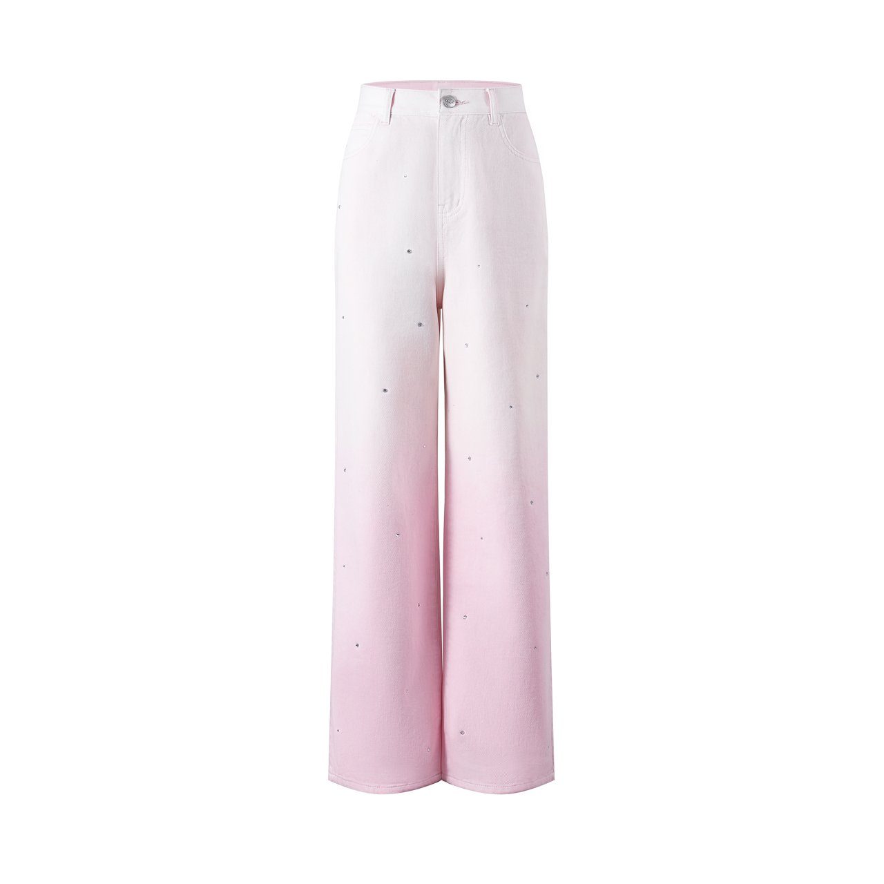 THREE QUARTERS Pink Gradient Rhinestone Straight Leg Jeans | MADA IN CHINA