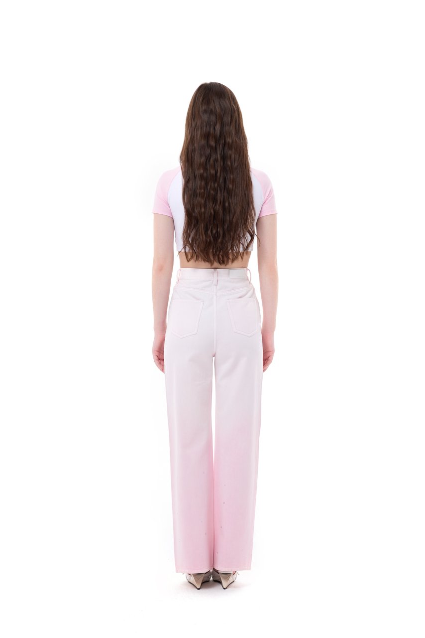 THREE QUARTERS Pink Gradient Rhinestone Straight Leg Jeans | MADA IN CHINA