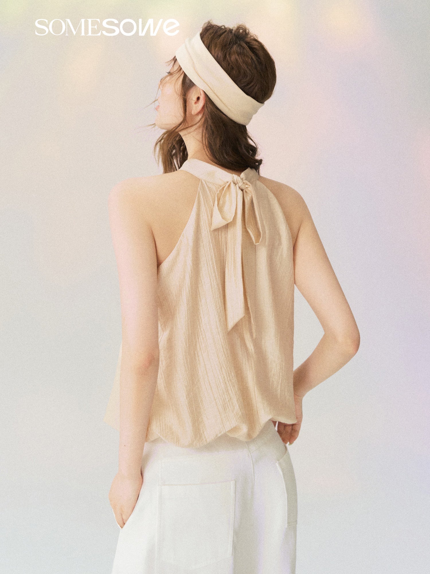 SOMESOWE Pink Halter Neck Top with Tie | MADAX