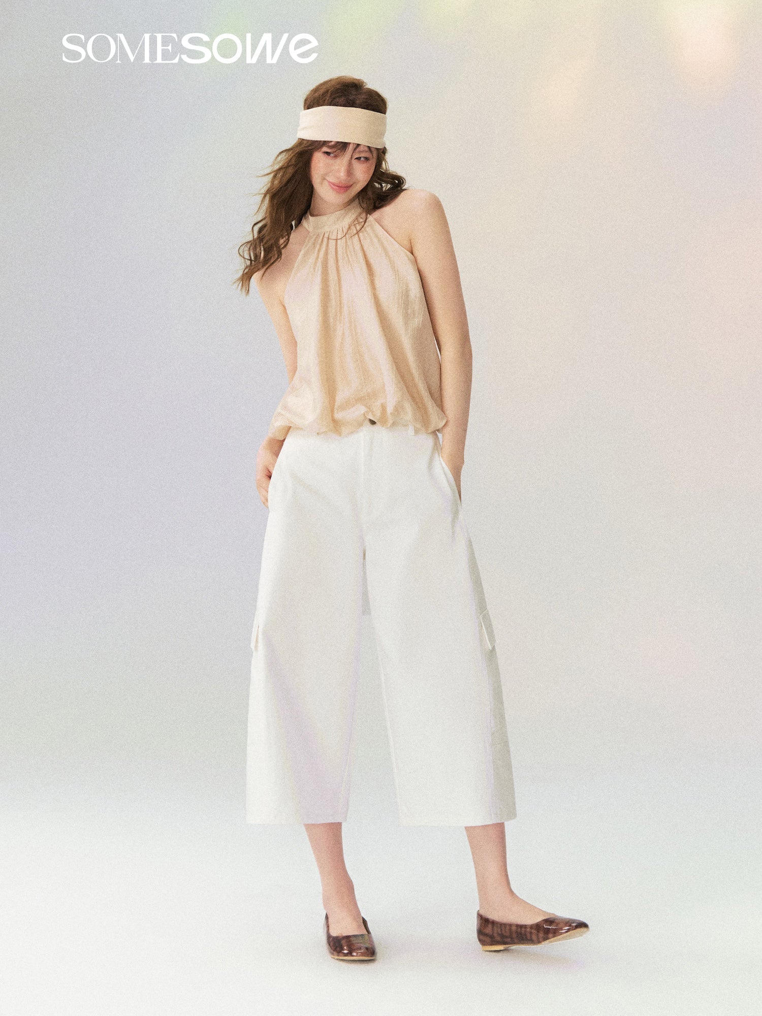 SOMESOWE Pink Halter Neck Top with Tie | MADAX