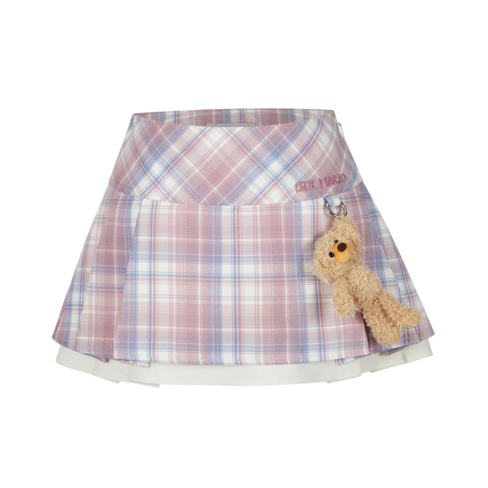 13DE MARZO Pink Plaid Low Waist Pleated Skirt | MADA IN CHINA