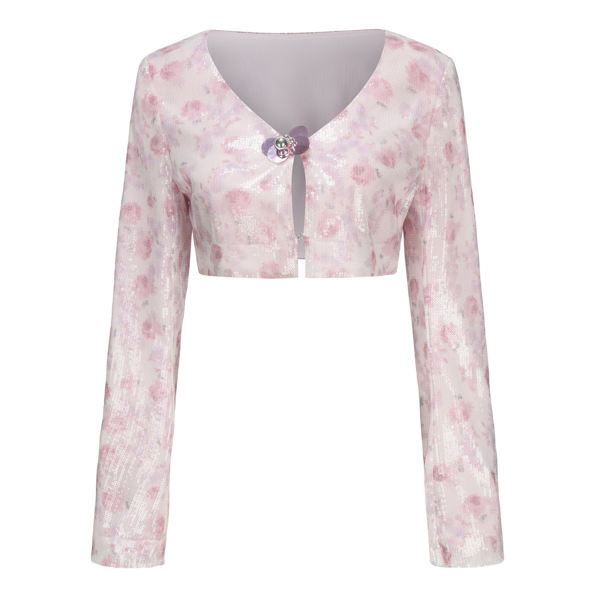 ARTE PURA Pink Sequin Flower Cardigan | MADA IN CHINA