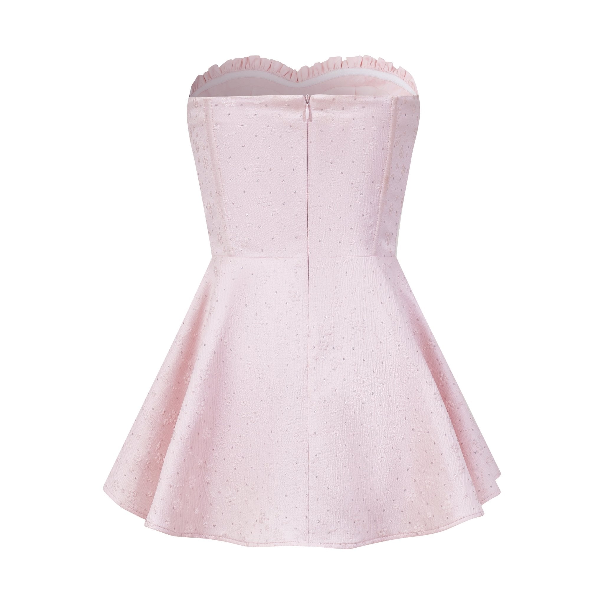 THREE QUARTERS Pink Shimmering Silver Jacquard Wood Ear Trim Sheath Dress | MADA IN CHINA