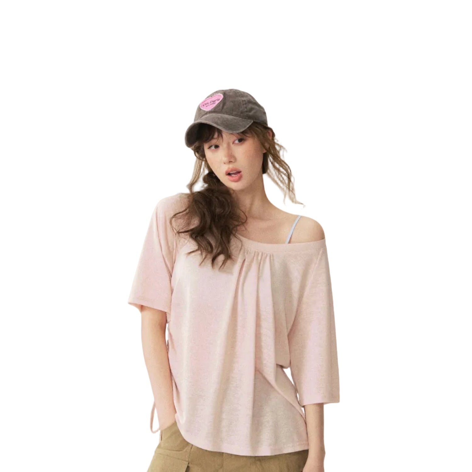 SOMESOWE Pink V-neck Short-Sleeved T-Shirt | MADAX