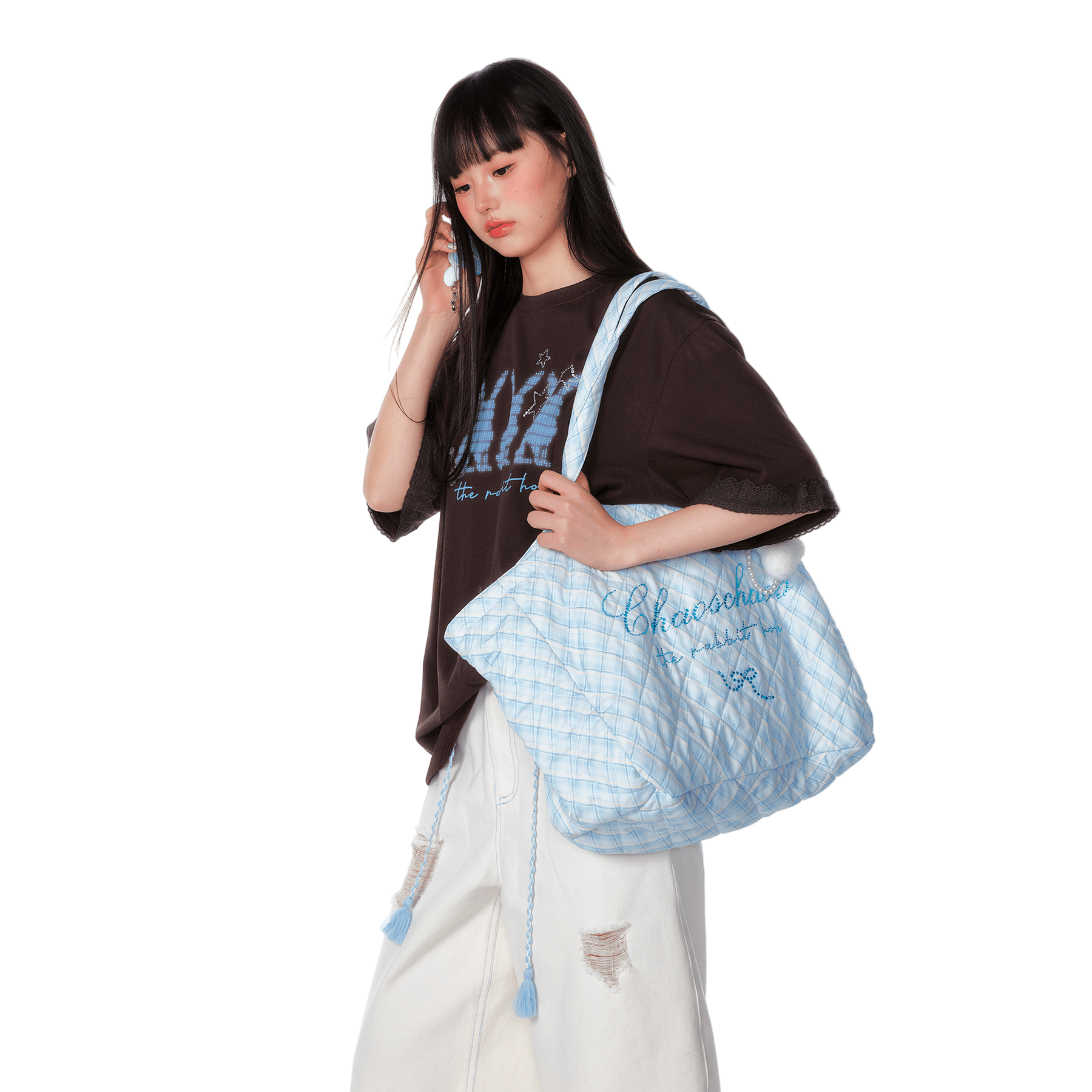 CHAOSCHAOS Plaid Cloud Bag In Blue (with free pendant) | MADAX
