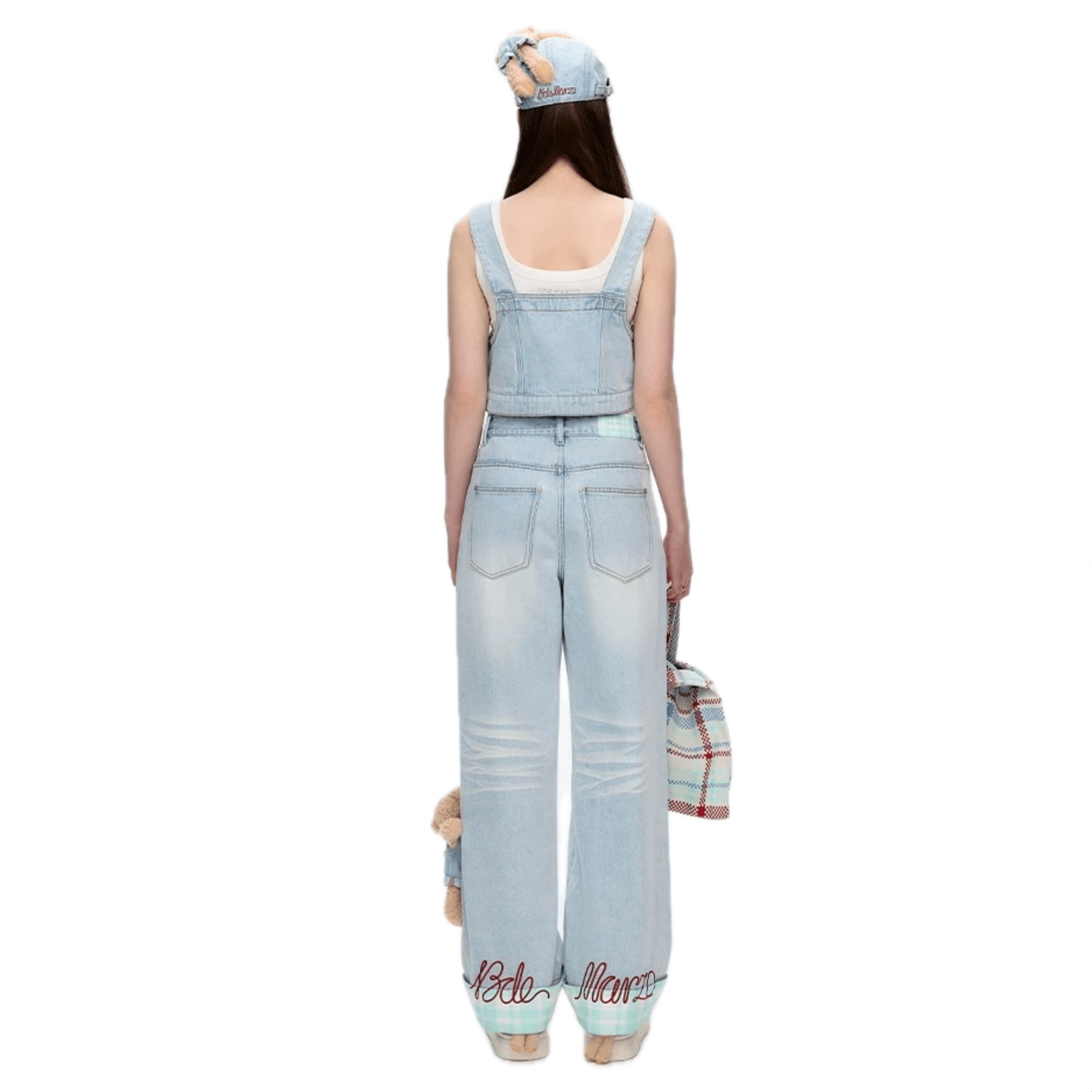 13DE MARZO Plaid Denim Strap Tops in Blue | MADAX