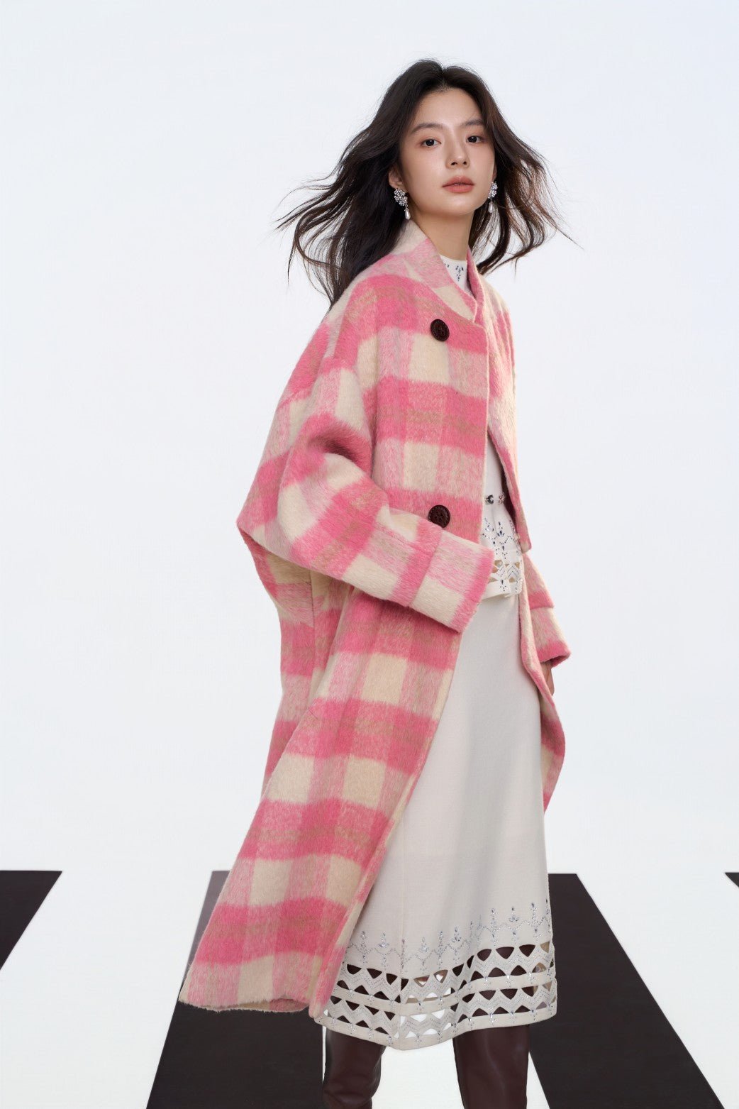 AIMME SPARROW Plaid Double - Faced Wool Coat In Pink | MADAX