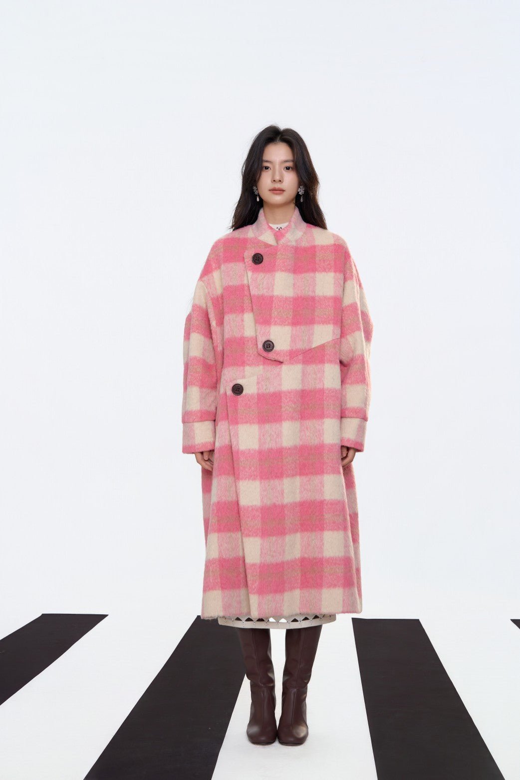 AIMME SPARROW Plaid Double - Faced Wool Coat In Pink | MADAX