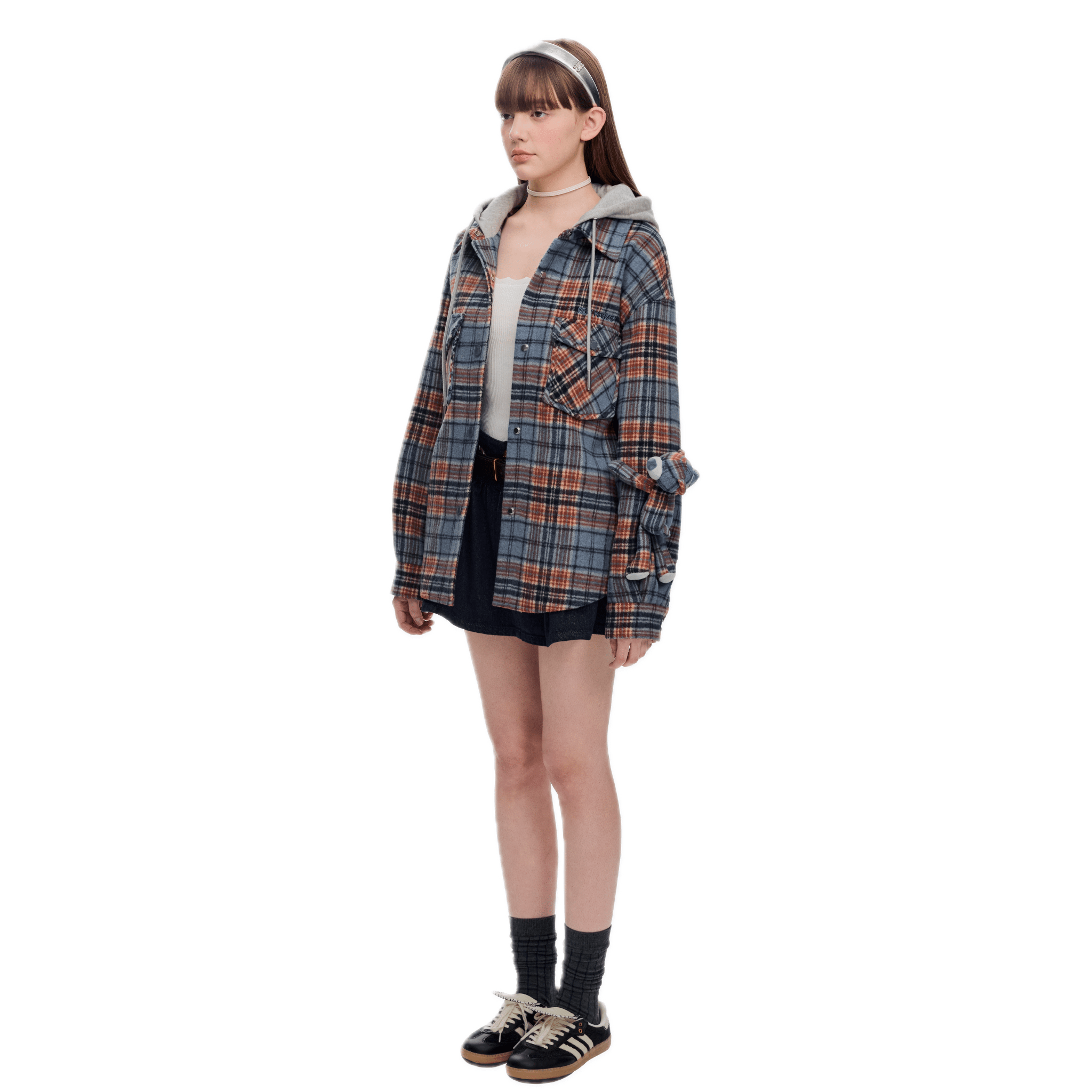 13DE MARZO Plaid Hooded Jacket in Blue | MADAX
