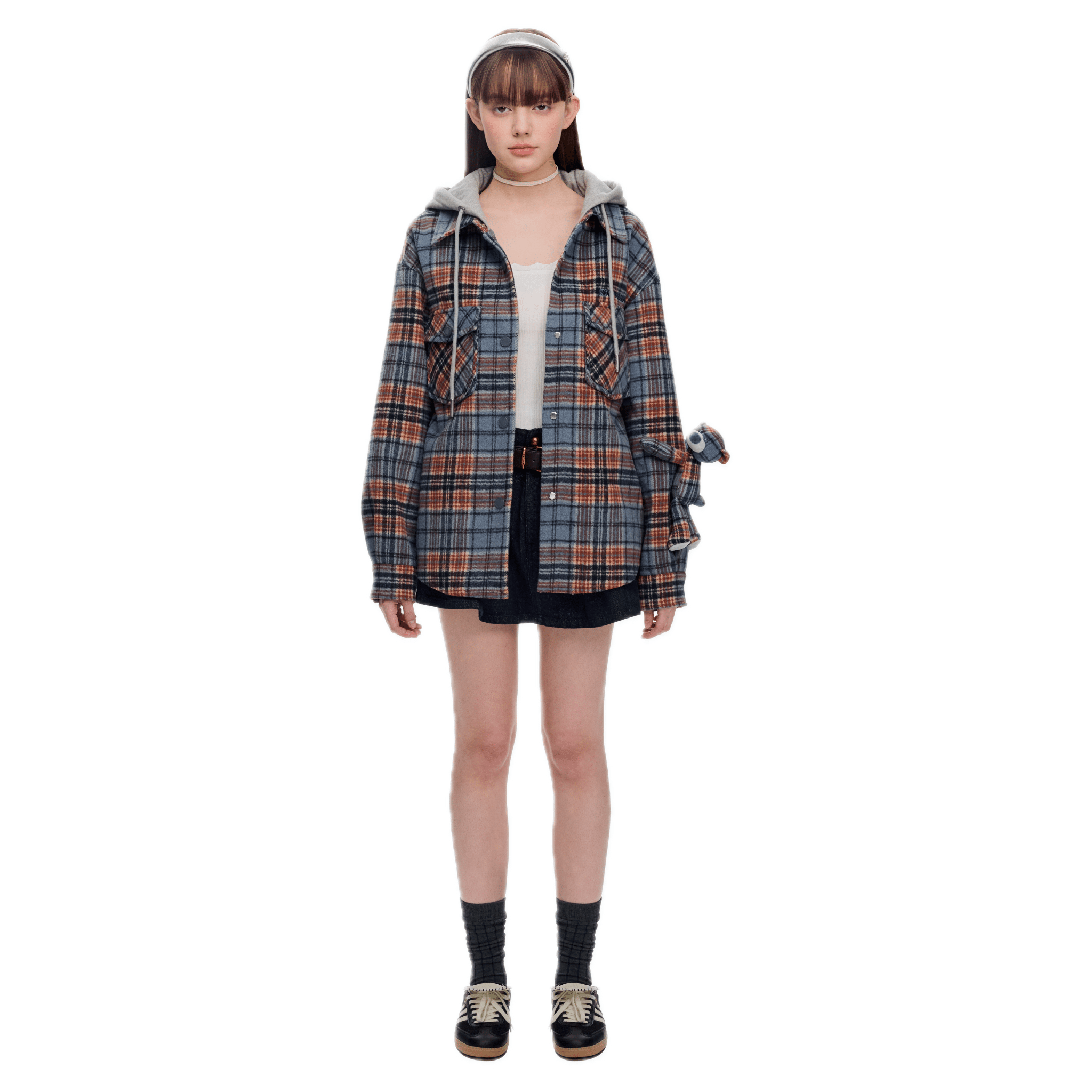 13DE MARZO Plaid Hooded Jacket in Blue | MADAX