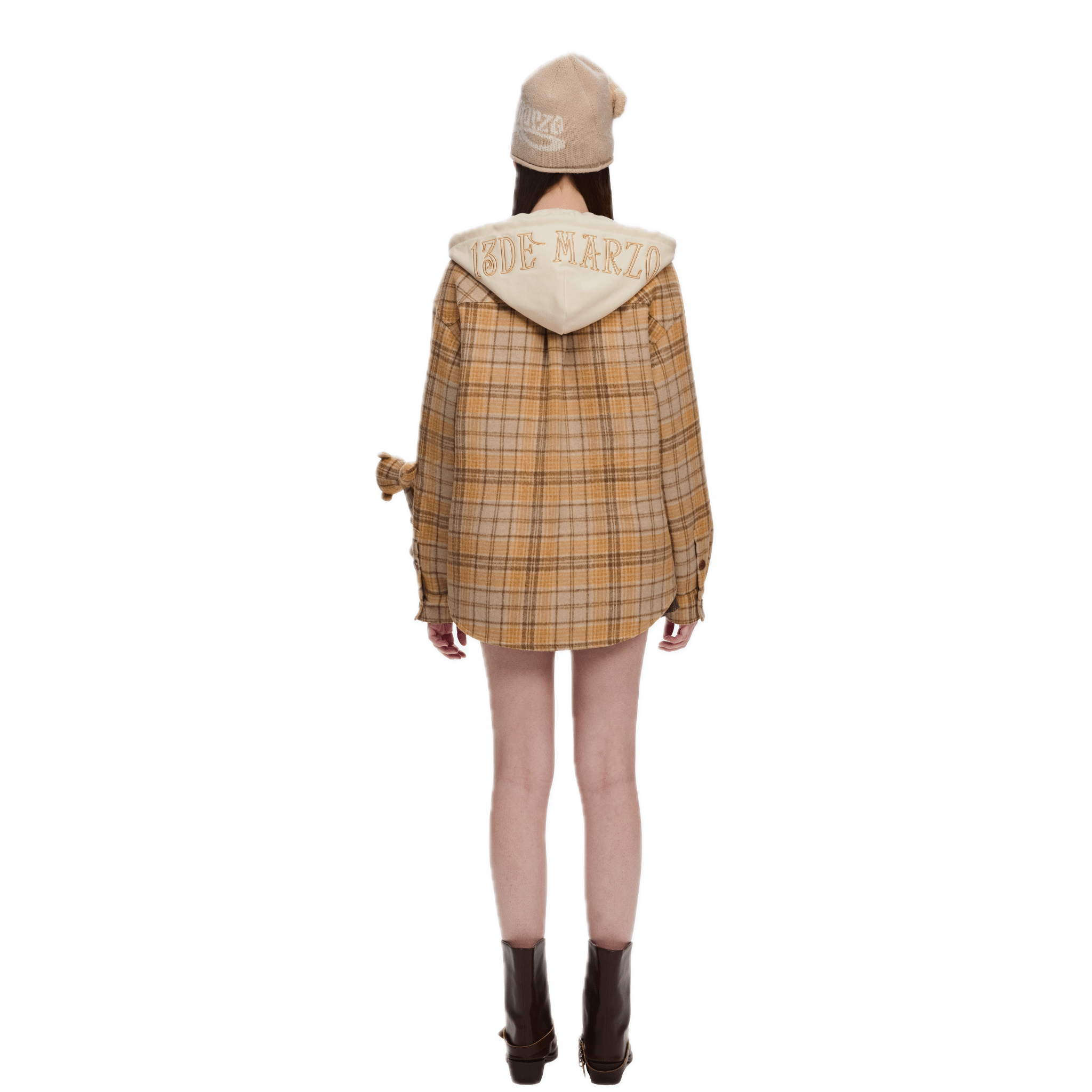 13DE MARZO Plaid Hooded Jacket in Yellow | MADAX