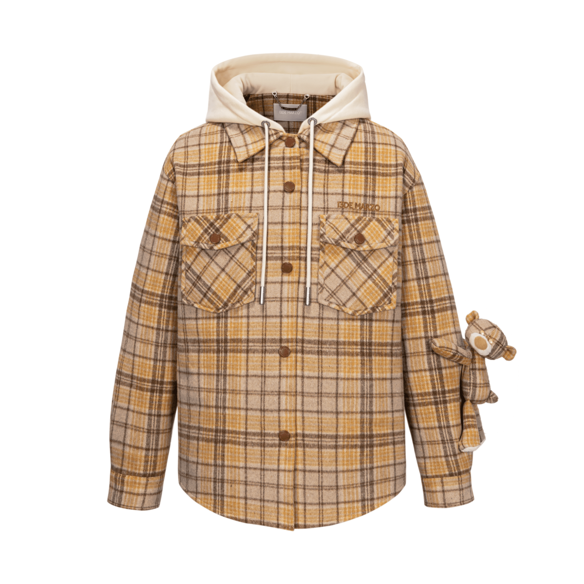13DE MARZO Plaid Hooded Jacket in Yellow | MADAX