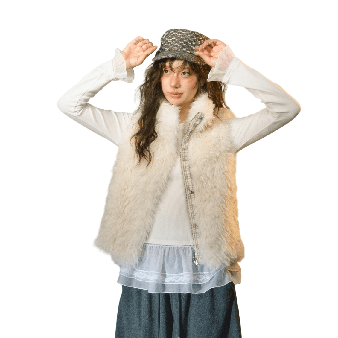 SOMESOWE Plaid Lambswool Double - Sided Vest In White | MADAX