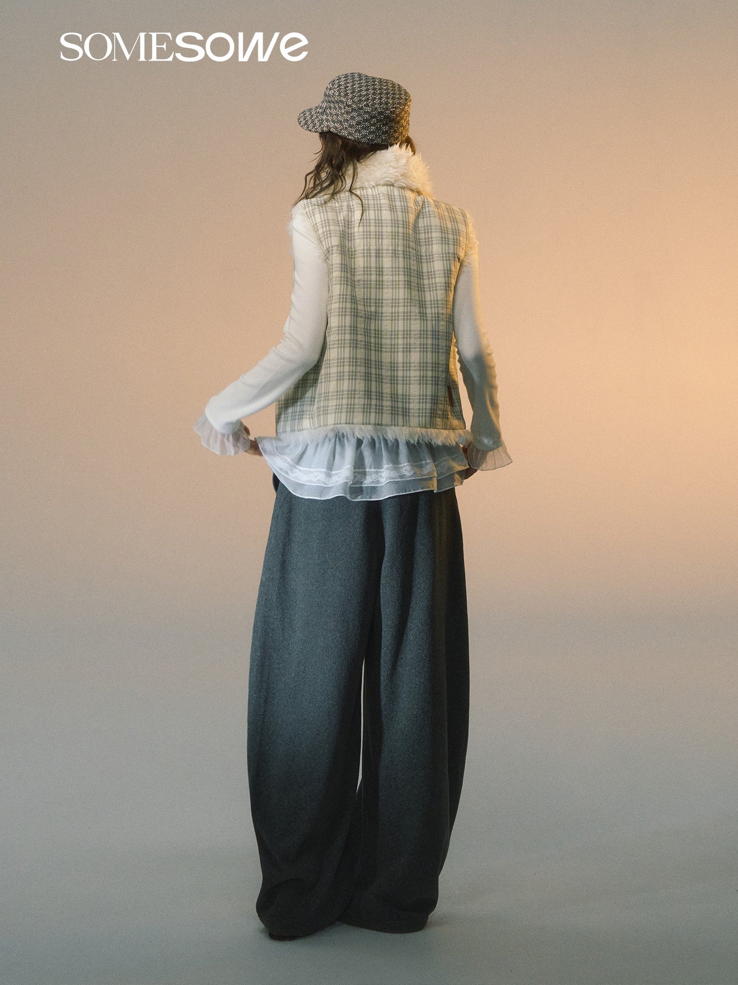 SOMESOWE Plaid Lambswool Double - Sided Vest In White | MADAX