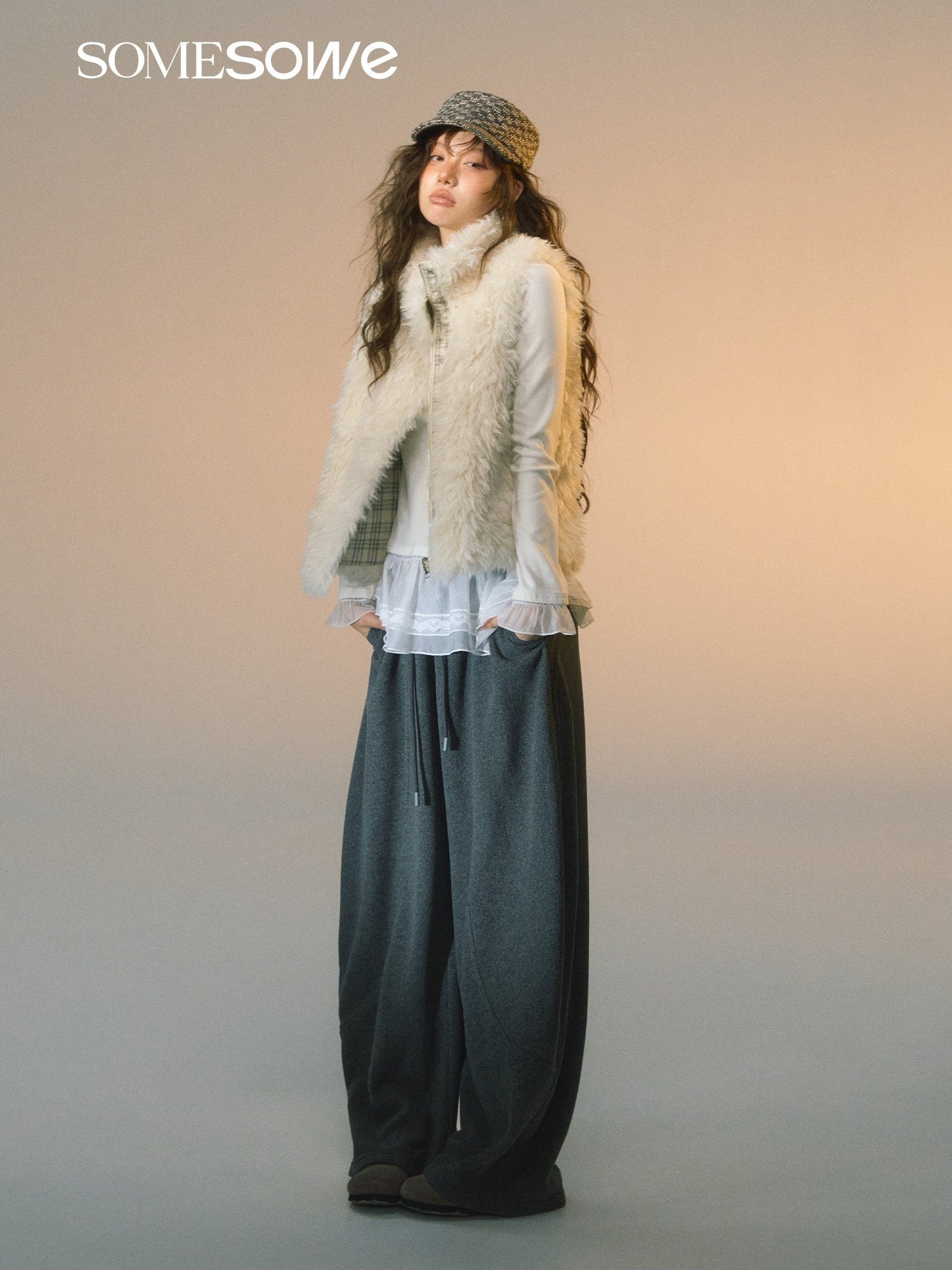 SOMESOWE Plaid Lambswool Double - Sided Vest In White | MADAX