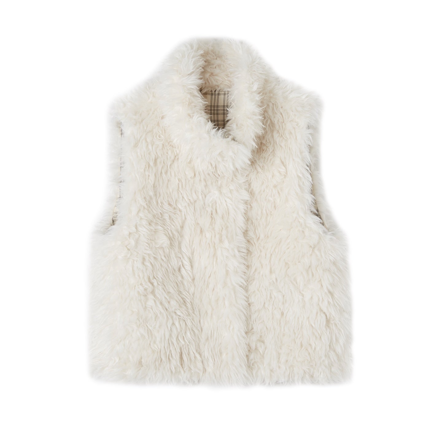 SOMESOWE Plaid Lambswool Double - Sided Vest In White | MADAX