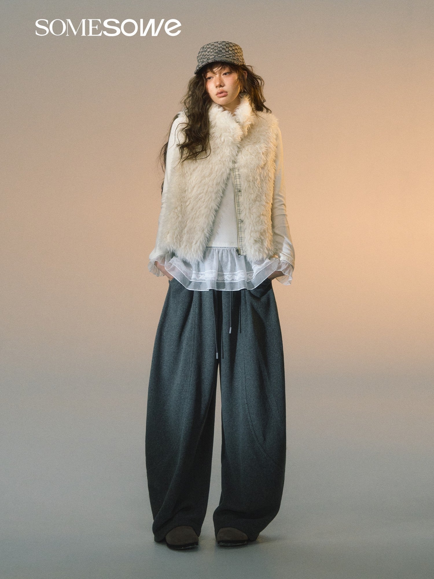 SOMESOWE Plaid Lambswool Double - Sided Vest In White | MADAX